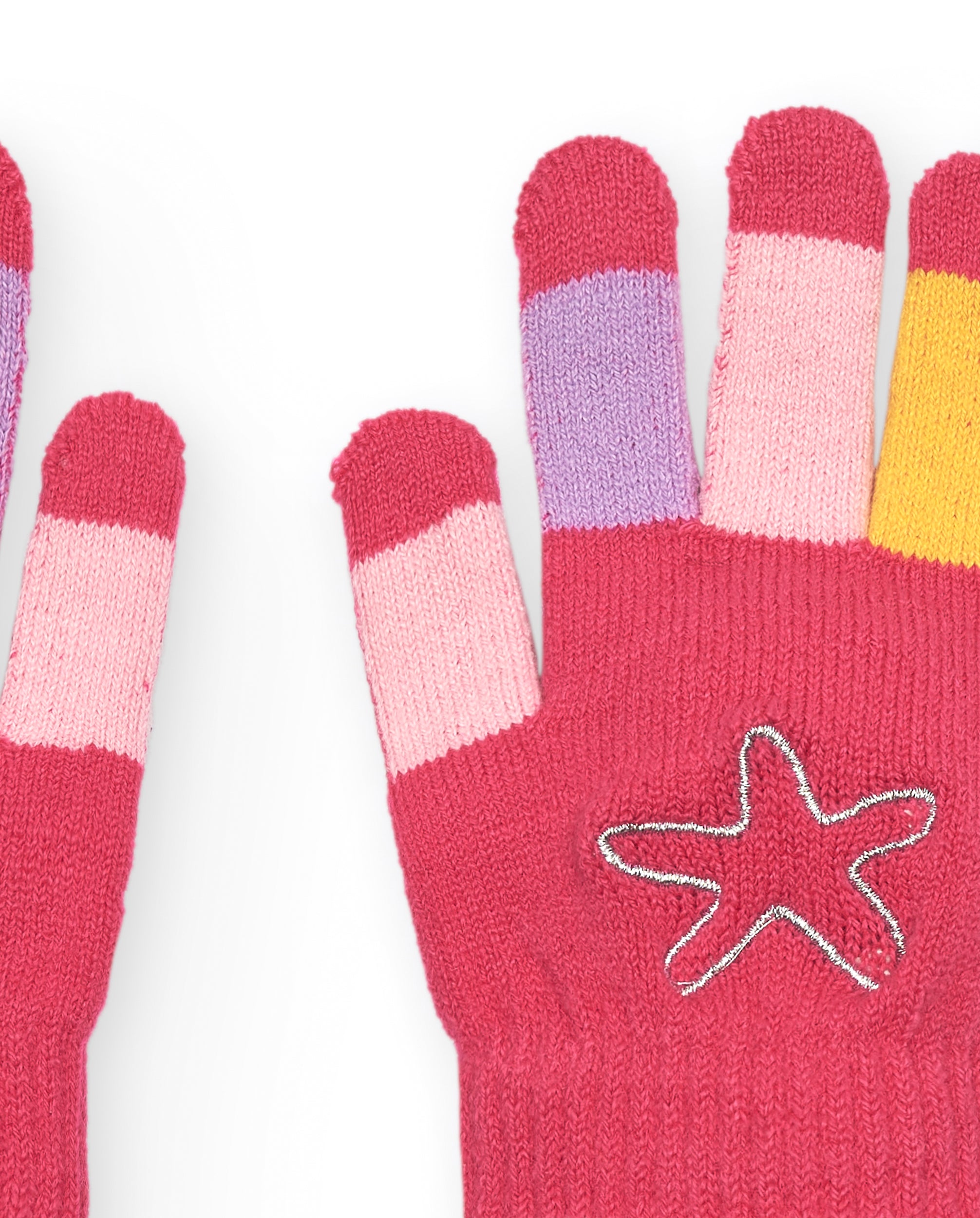 Guantes tricot para niña en rosa con detalles coloridos