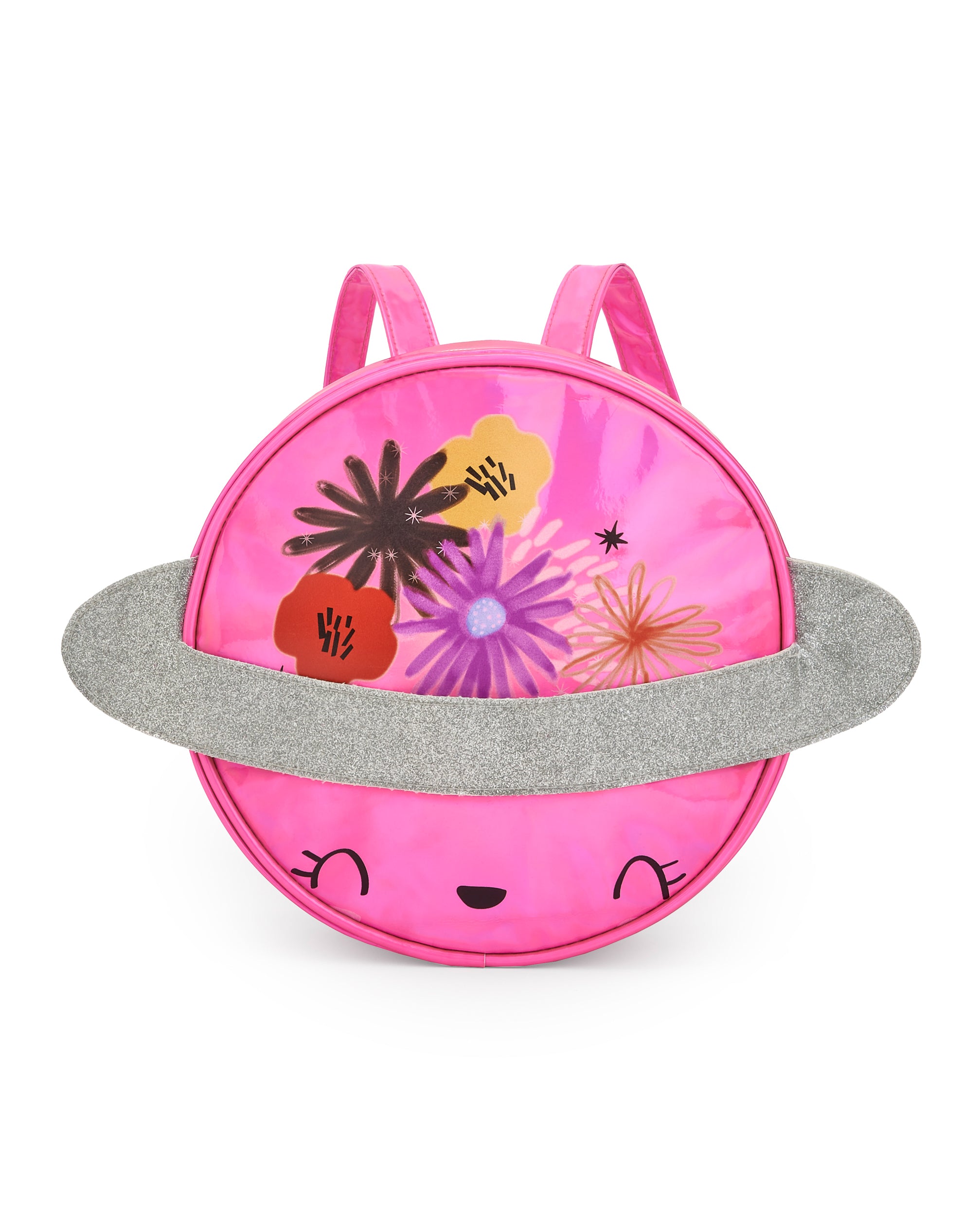 Mochila metalizada para niña en rosa con detalles brillantes