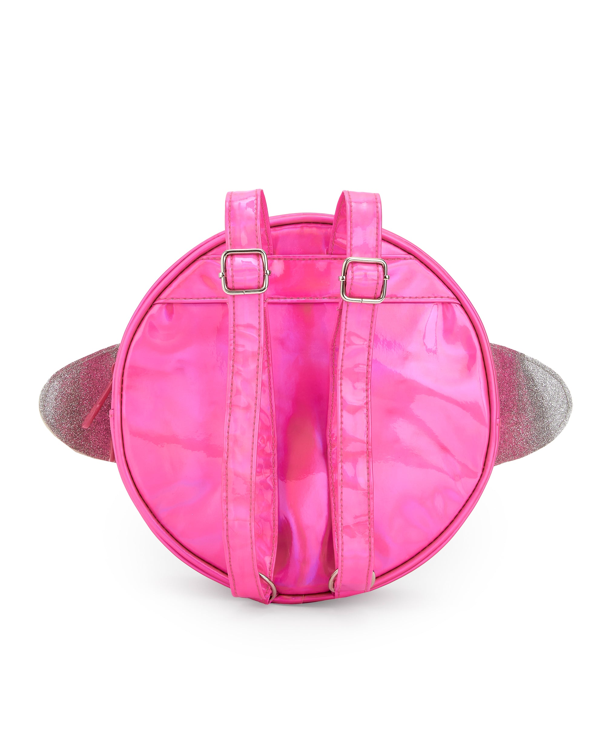 Mochila metalizada para niña en rosa con detalles brillantes