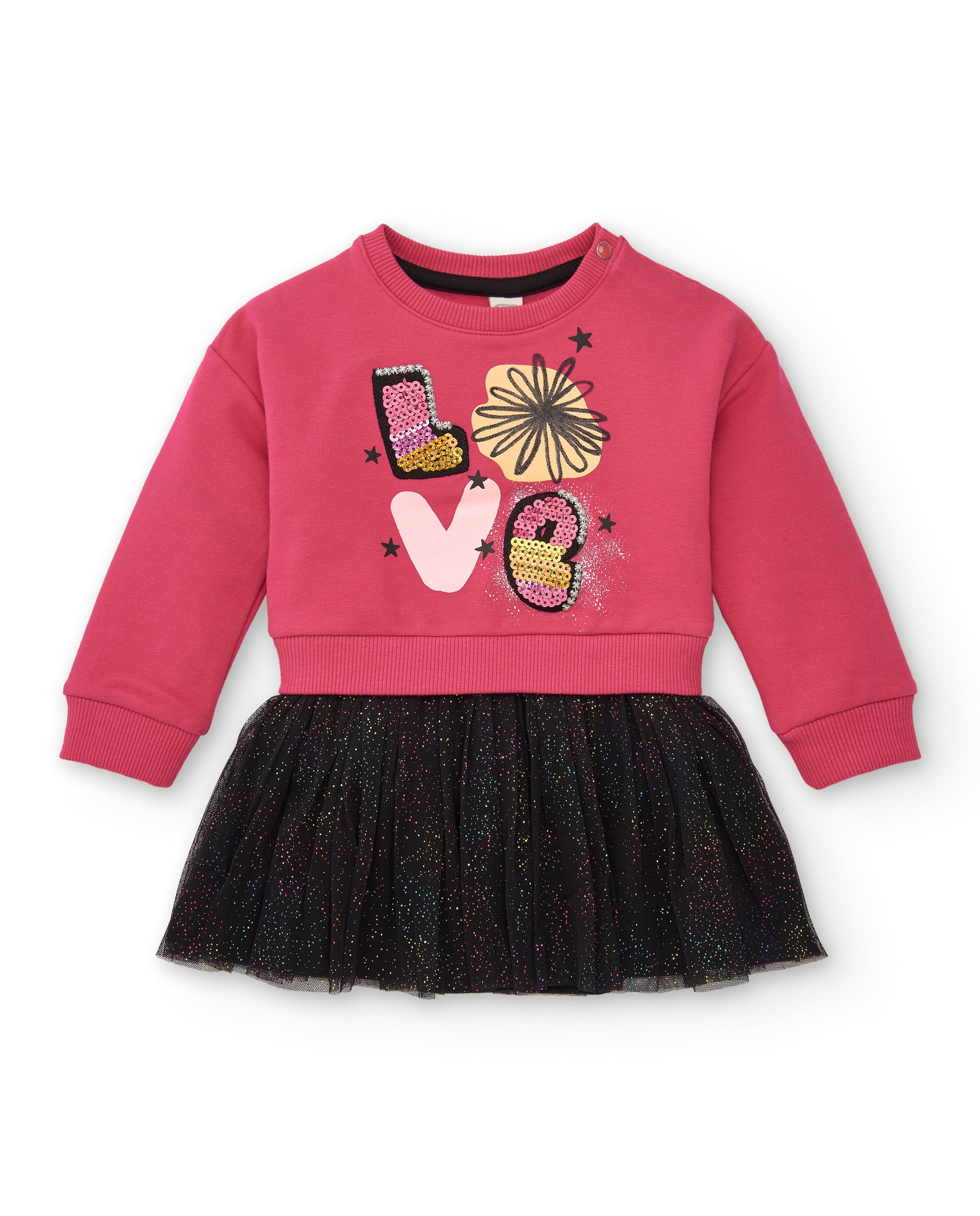 Vestido combinado de felpa y tul para niña en fucsia con