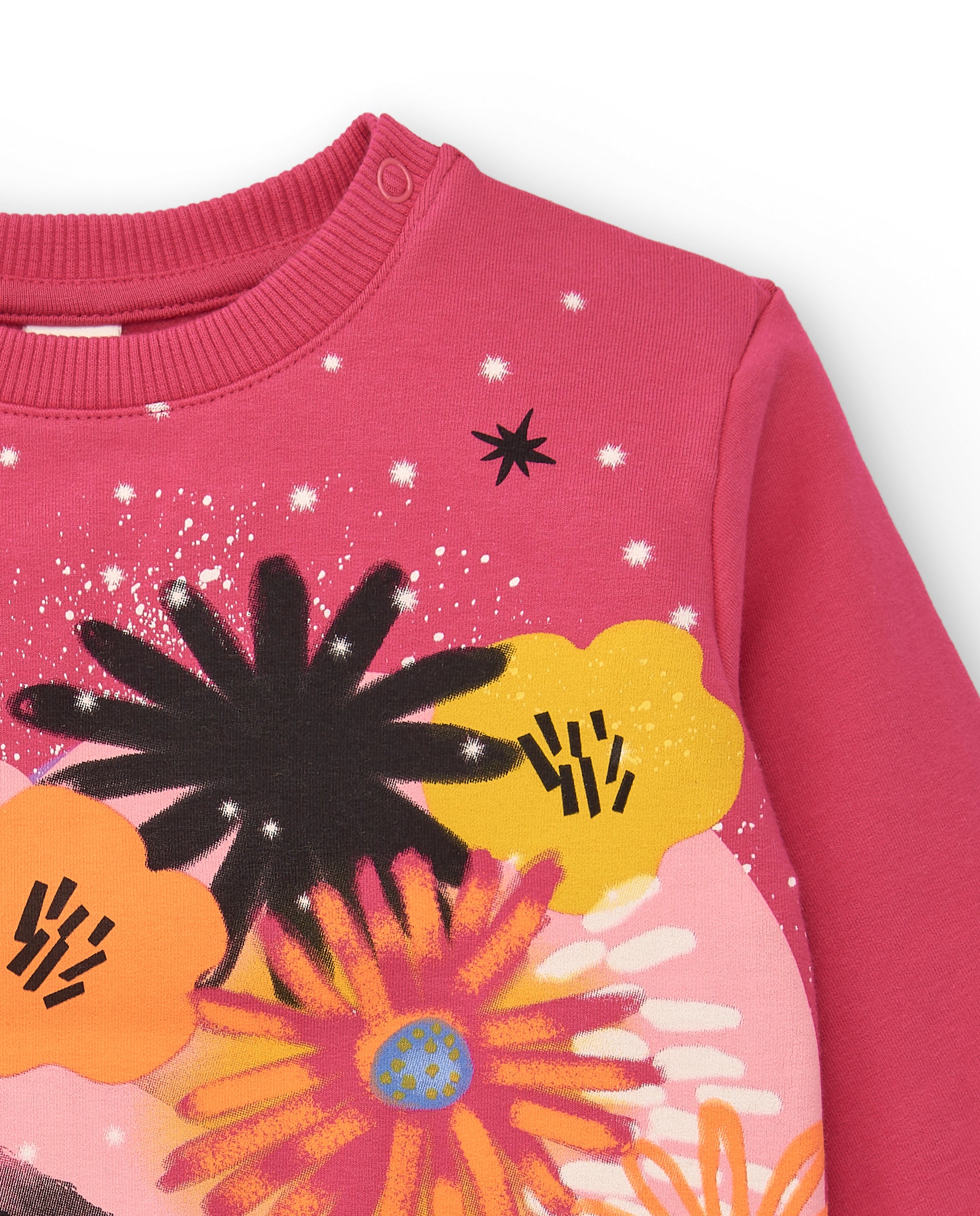 Sudadera de felpa para niña en fucsia con estampado floral