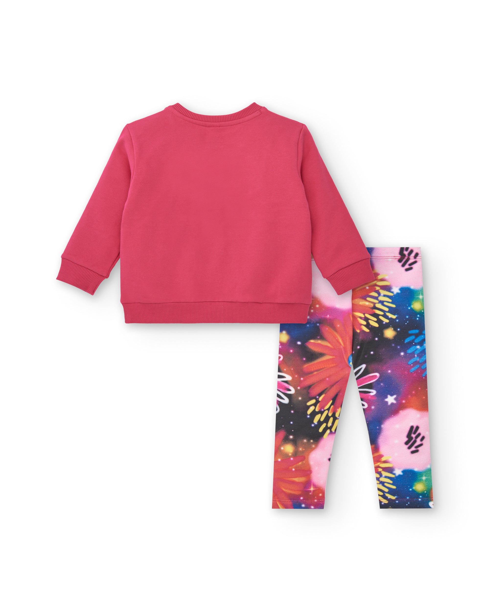 Set de sudadera y leggings para niña en fucsia con estampado