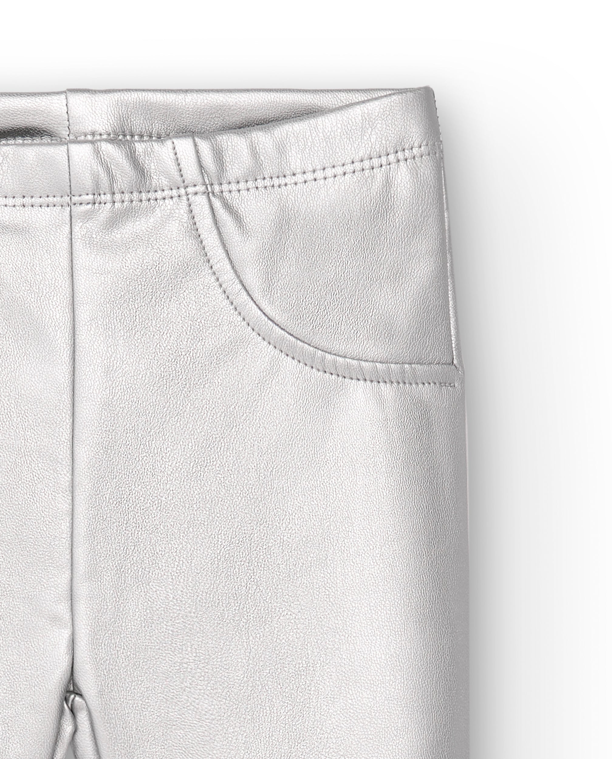 Leggings de piel sintética para niña en gris con detalles de