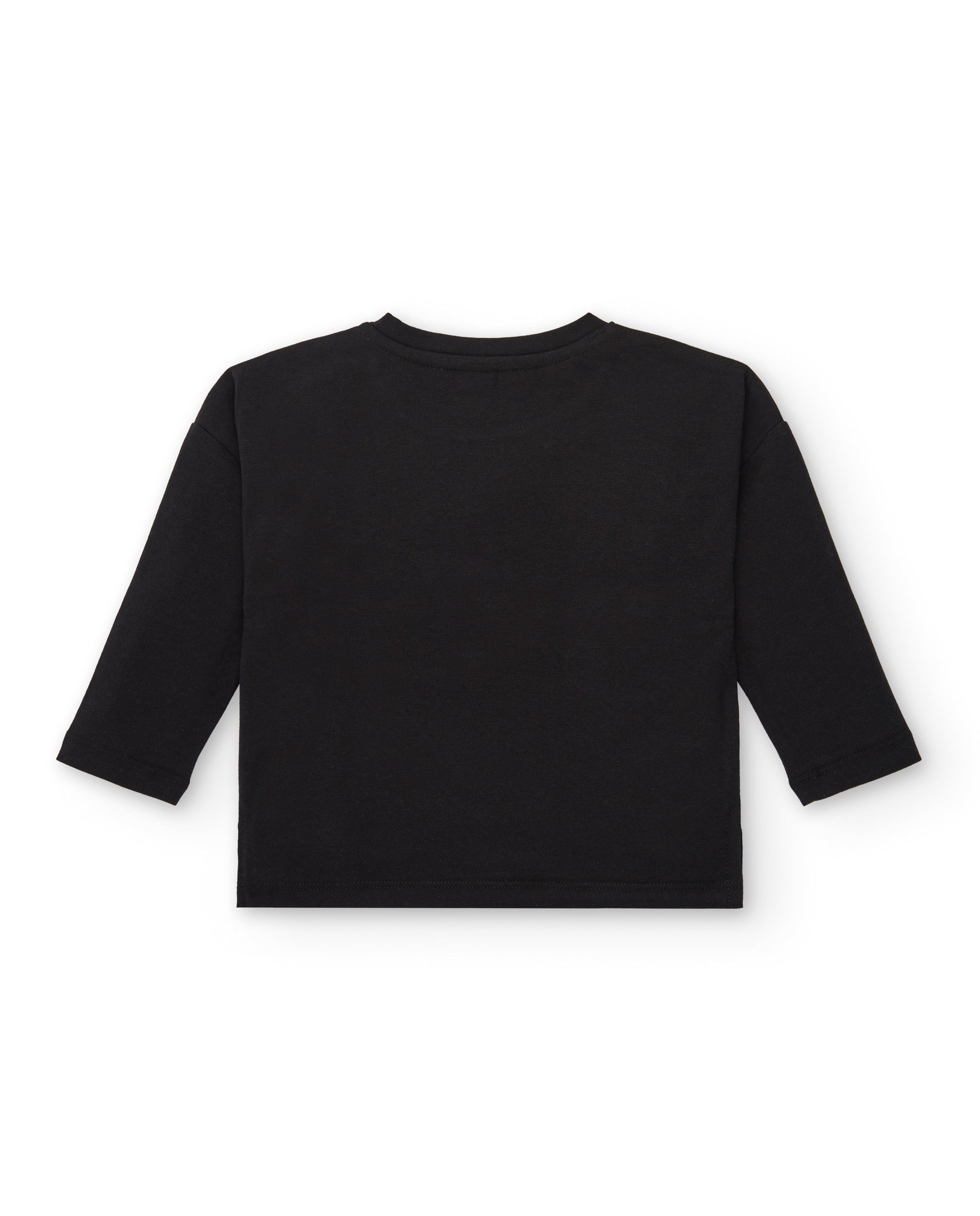 Camiseta de punto para niña en negro con estampado colorido
