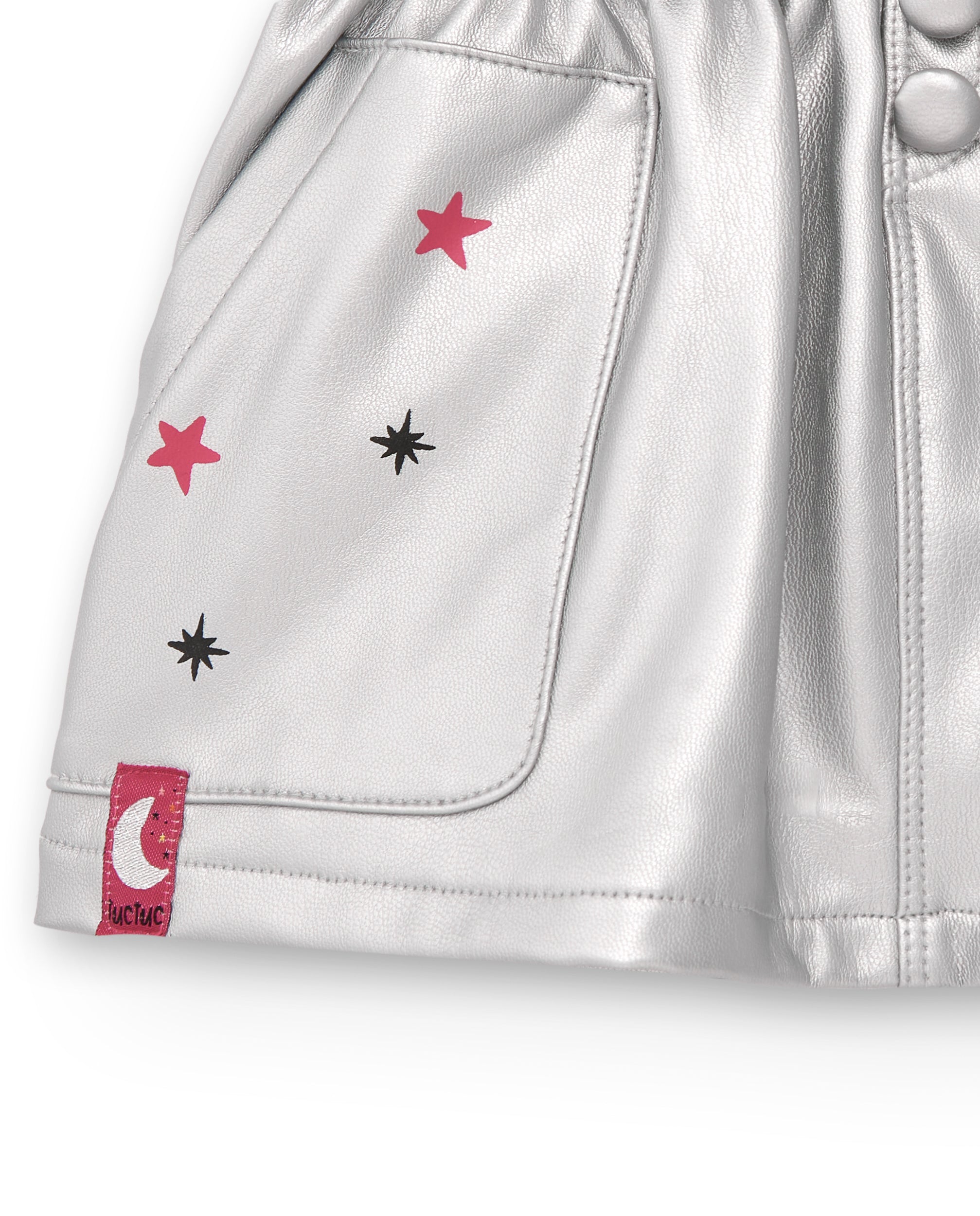 Falda para niña en color plata con estampado de estrellas