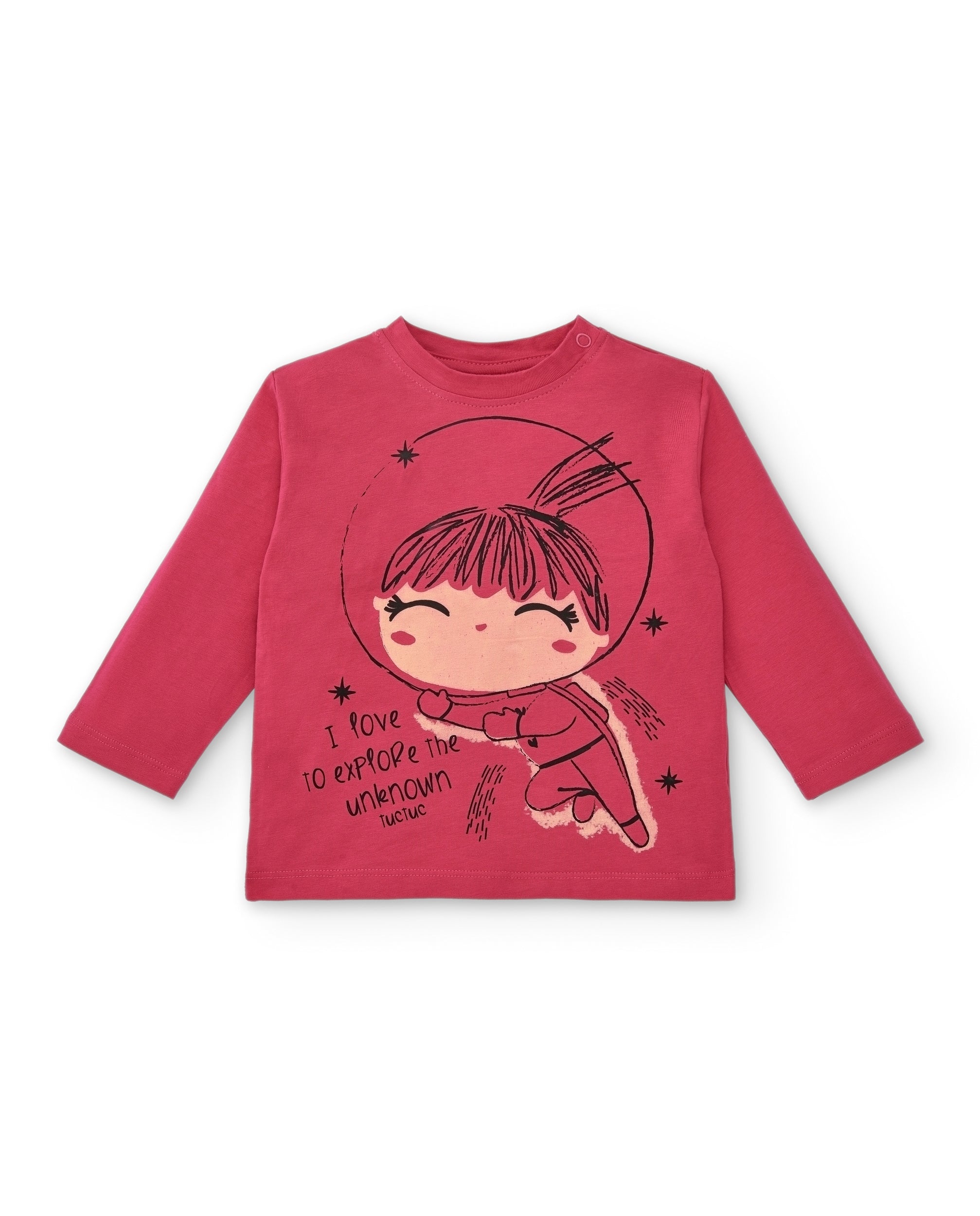 Camiseta para niña en color fucsia con diseño de astronauta