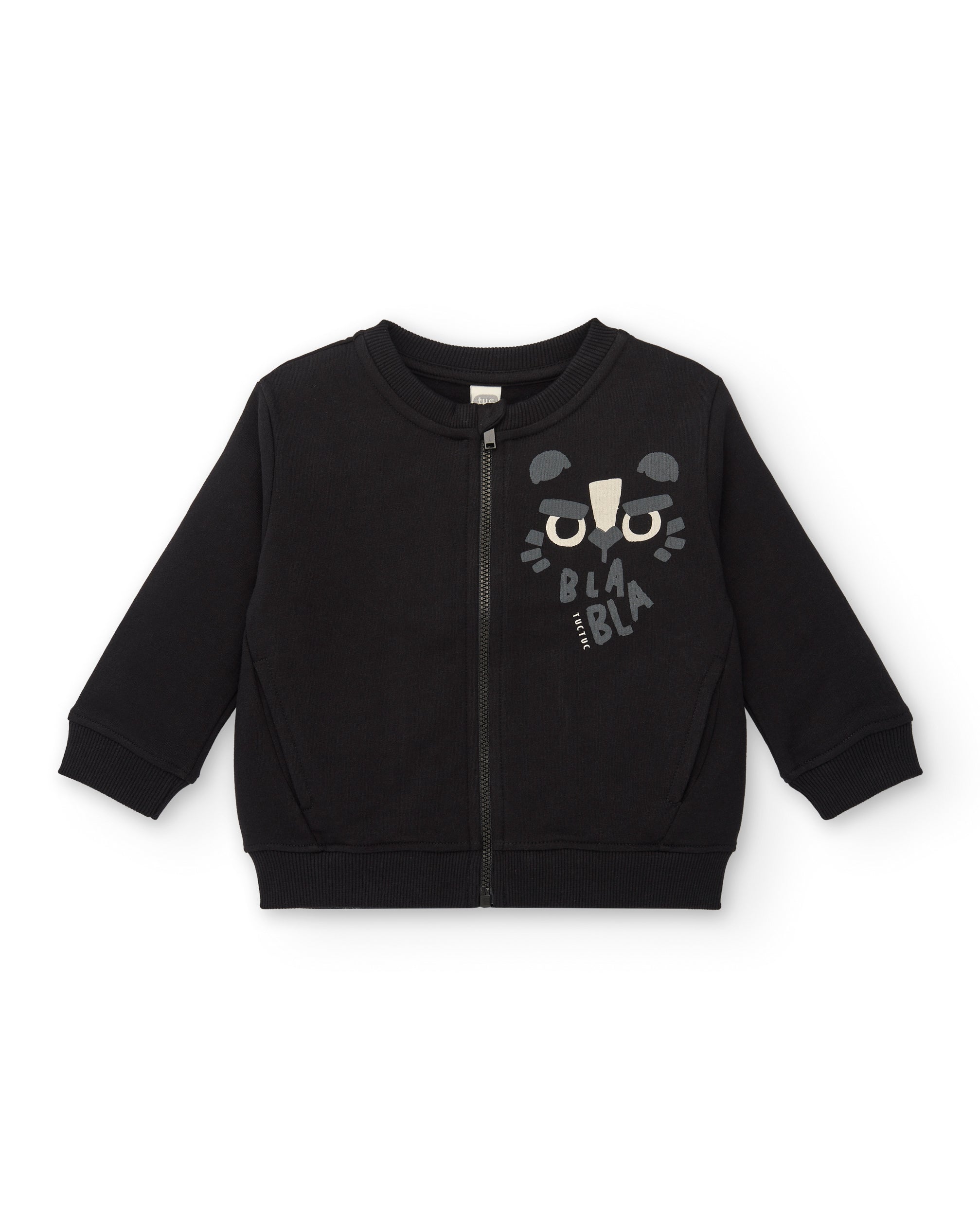 Sudadera felpa niño en negro con cremallera y diseño de tigre
