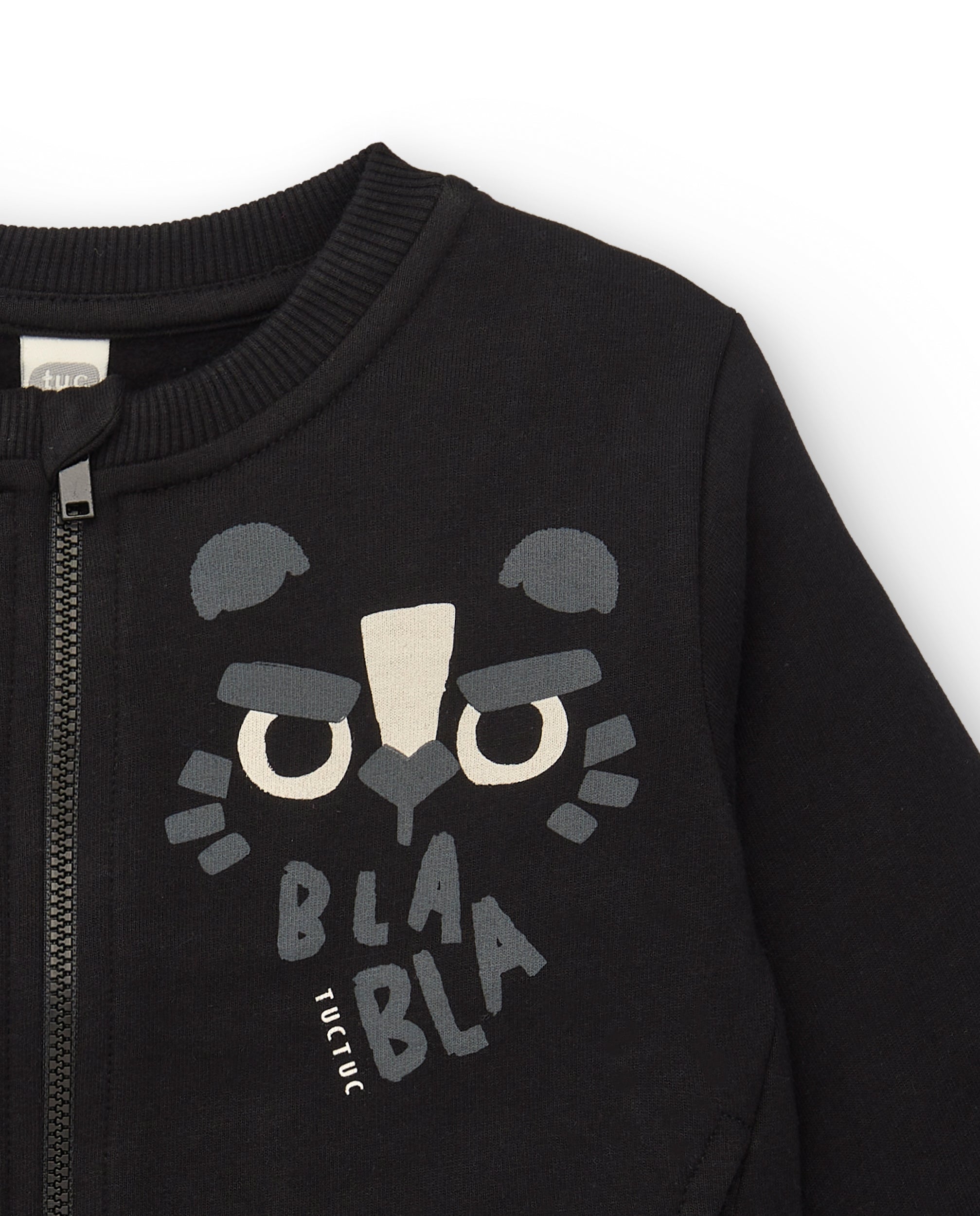 Sudadera felpa niño en negro con cremallera y diseño de tigre