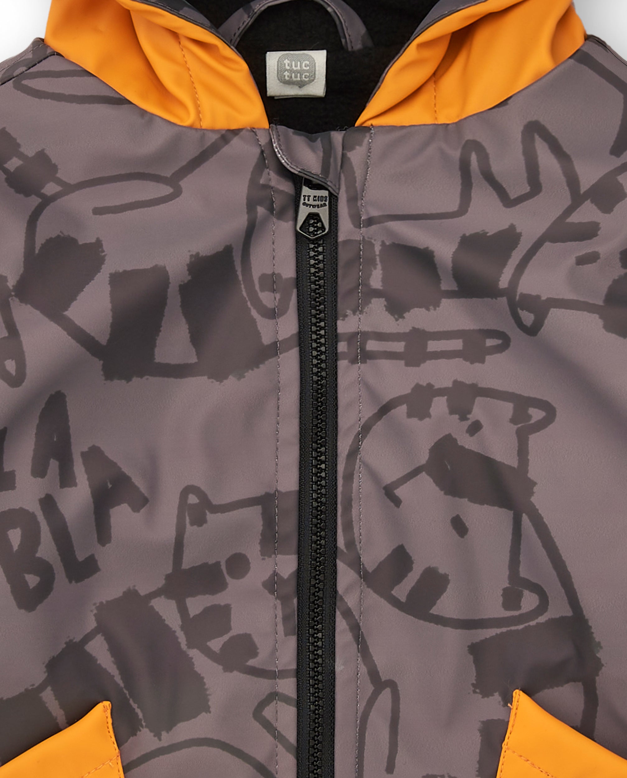Chaqueta impermeable niño en gris con capucha de tigre