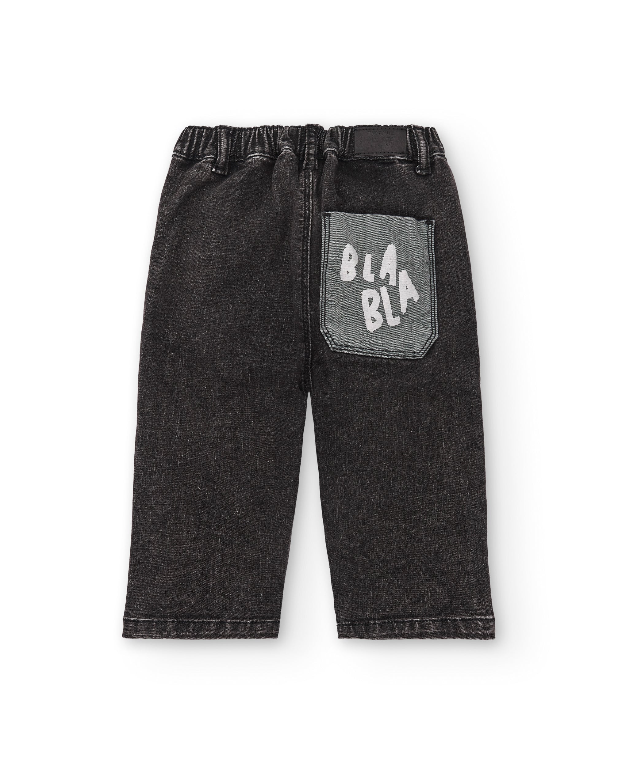 Pantalón plana niño en negro con detalle de bolsillo "Bla Bla"