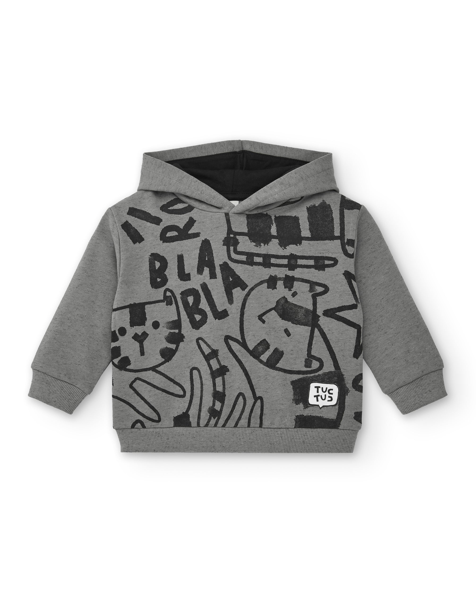 Sudadera felpa niño en gris con capucha y estampado de tigres