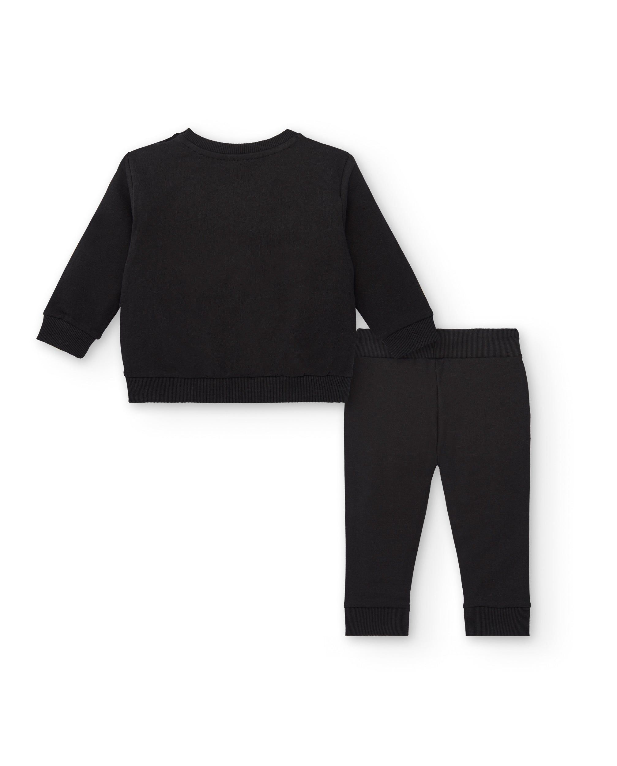 Conjunto sudadera y pantalón niño en negro con estampado