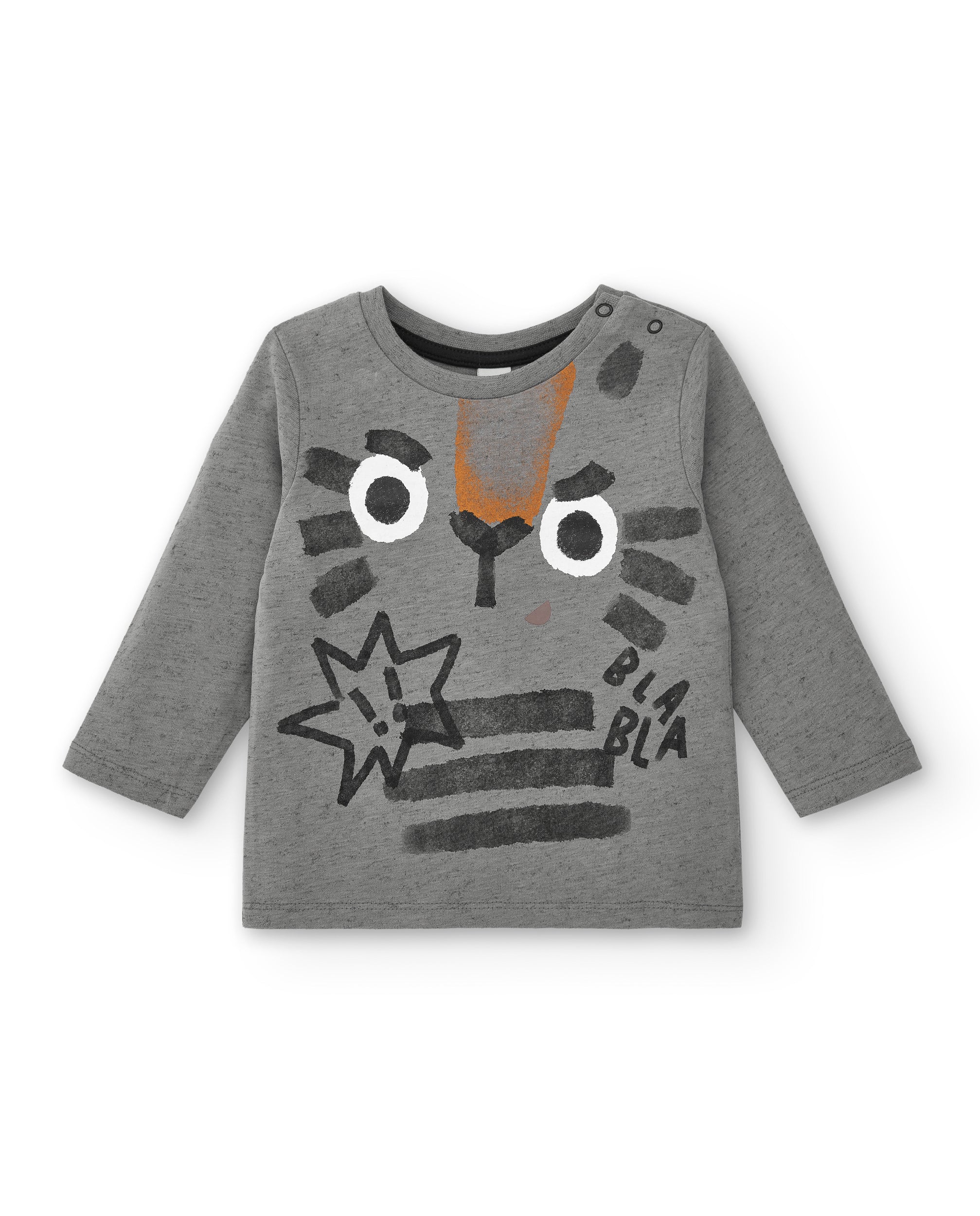 Camiseta niño en gris con estampado de tigre y detalles