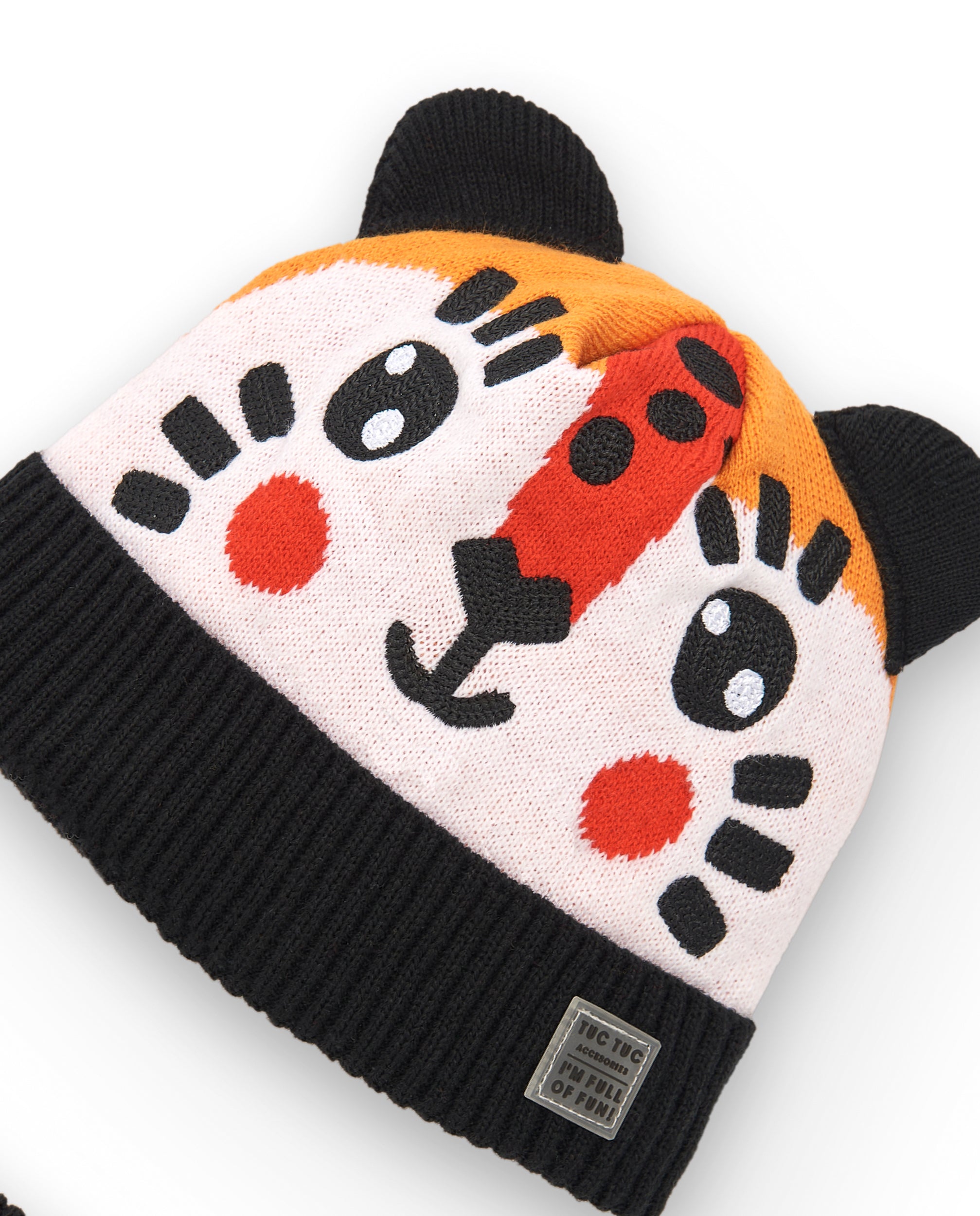 Set gorro y braga niña en negro con estampado de tigre y
