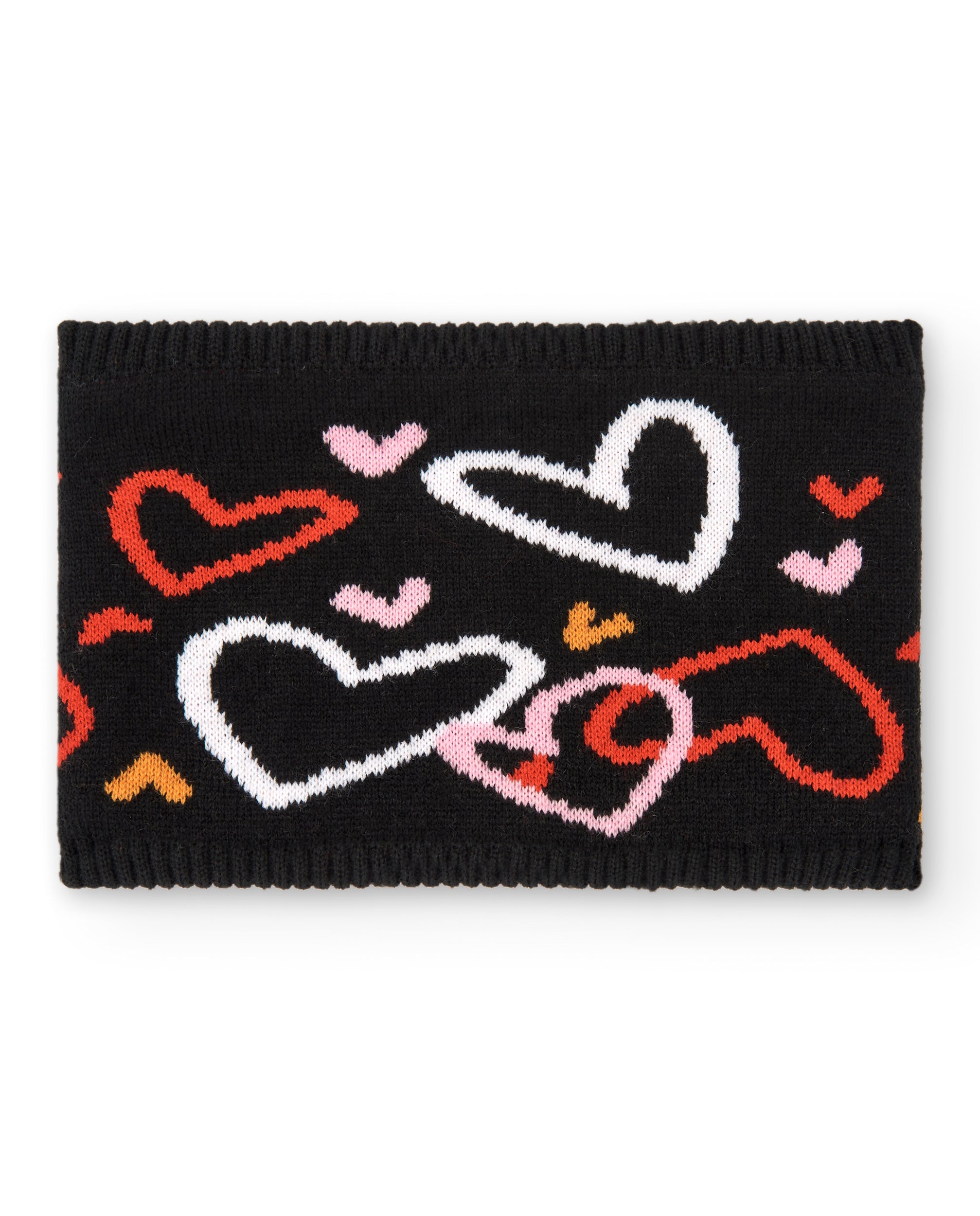 Braga cuello niña en negro con estampado de corazones colección