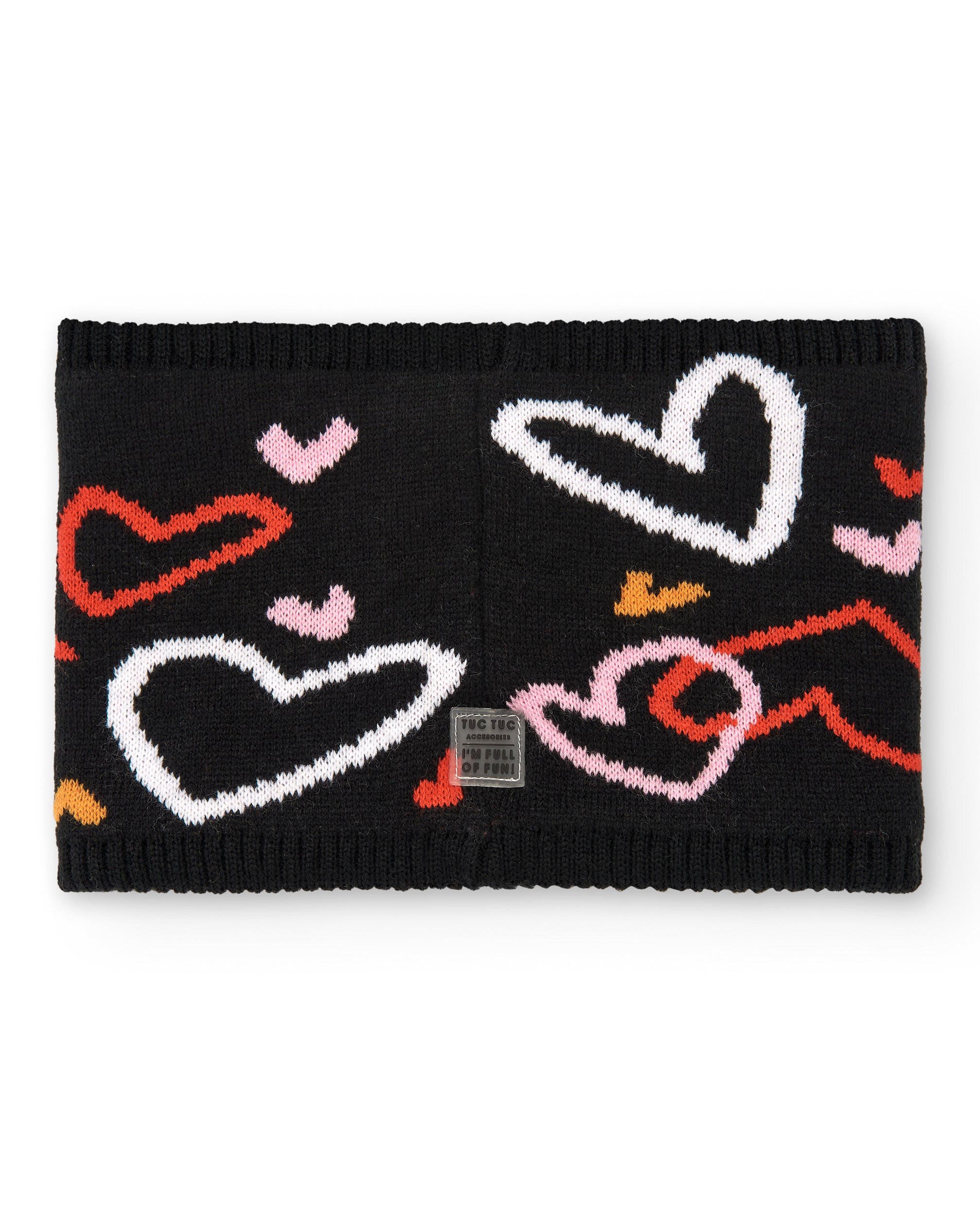 Braga cuello niña en negro con estampado de corazones colección