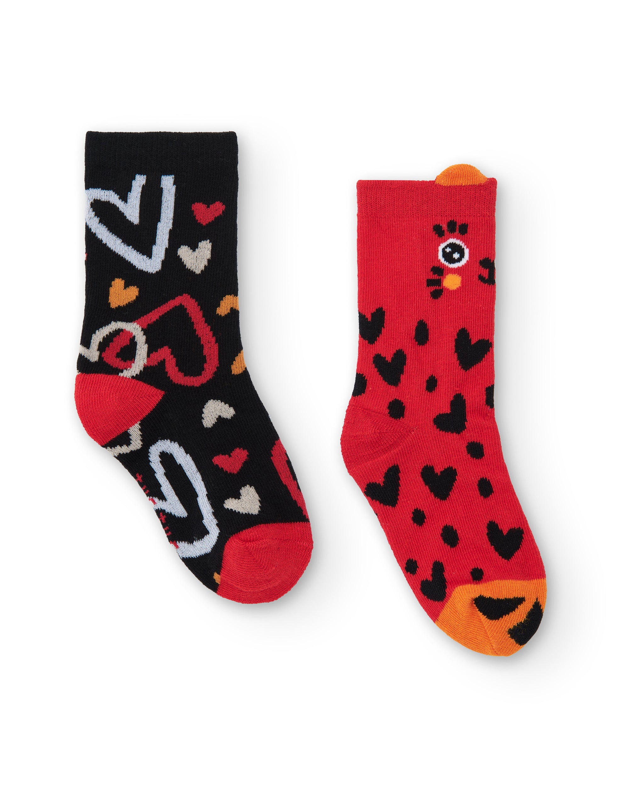 Calcetines para niña en negro y rojo con estampado de