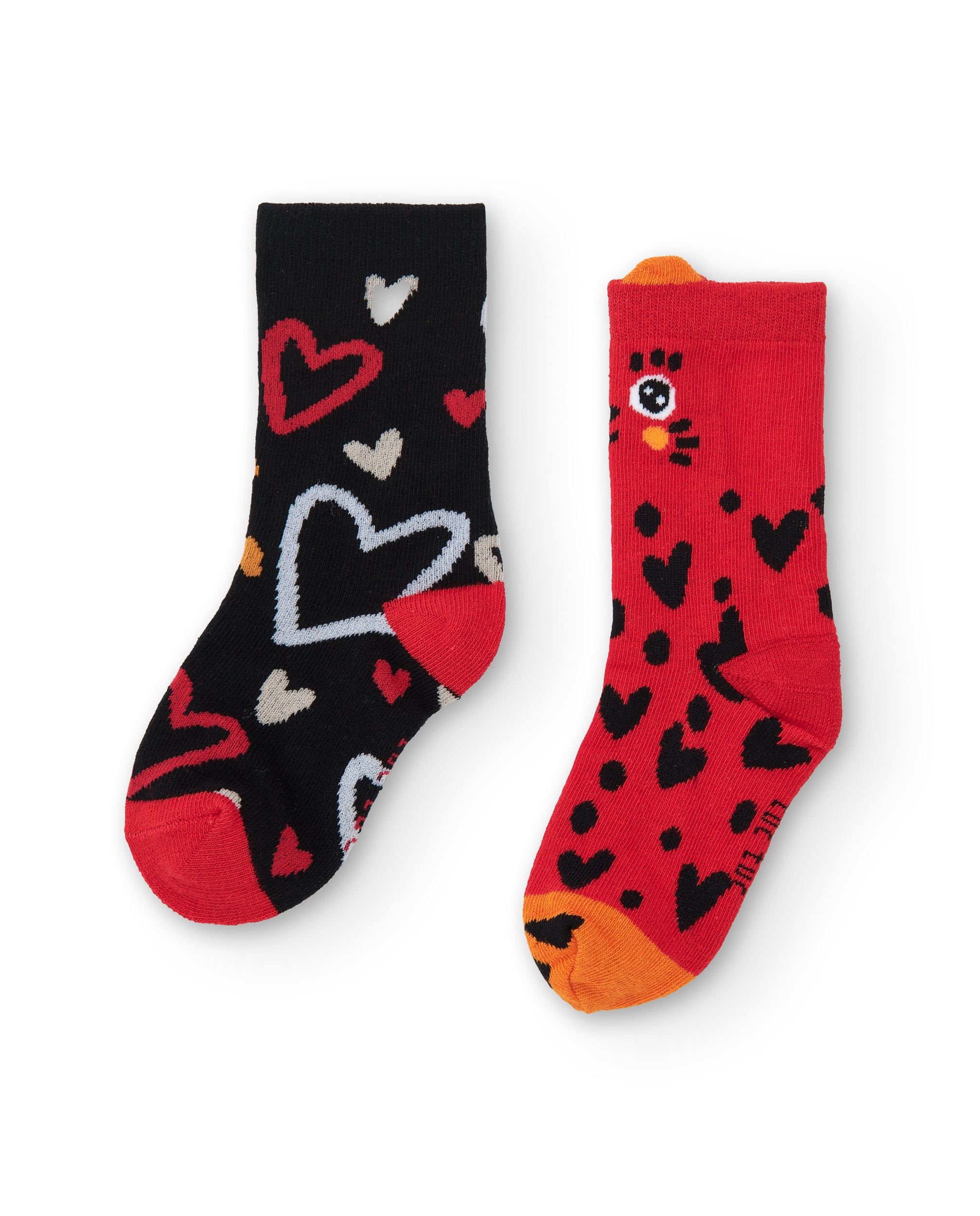 Calcetines para niña en negro y rojo con estampado de