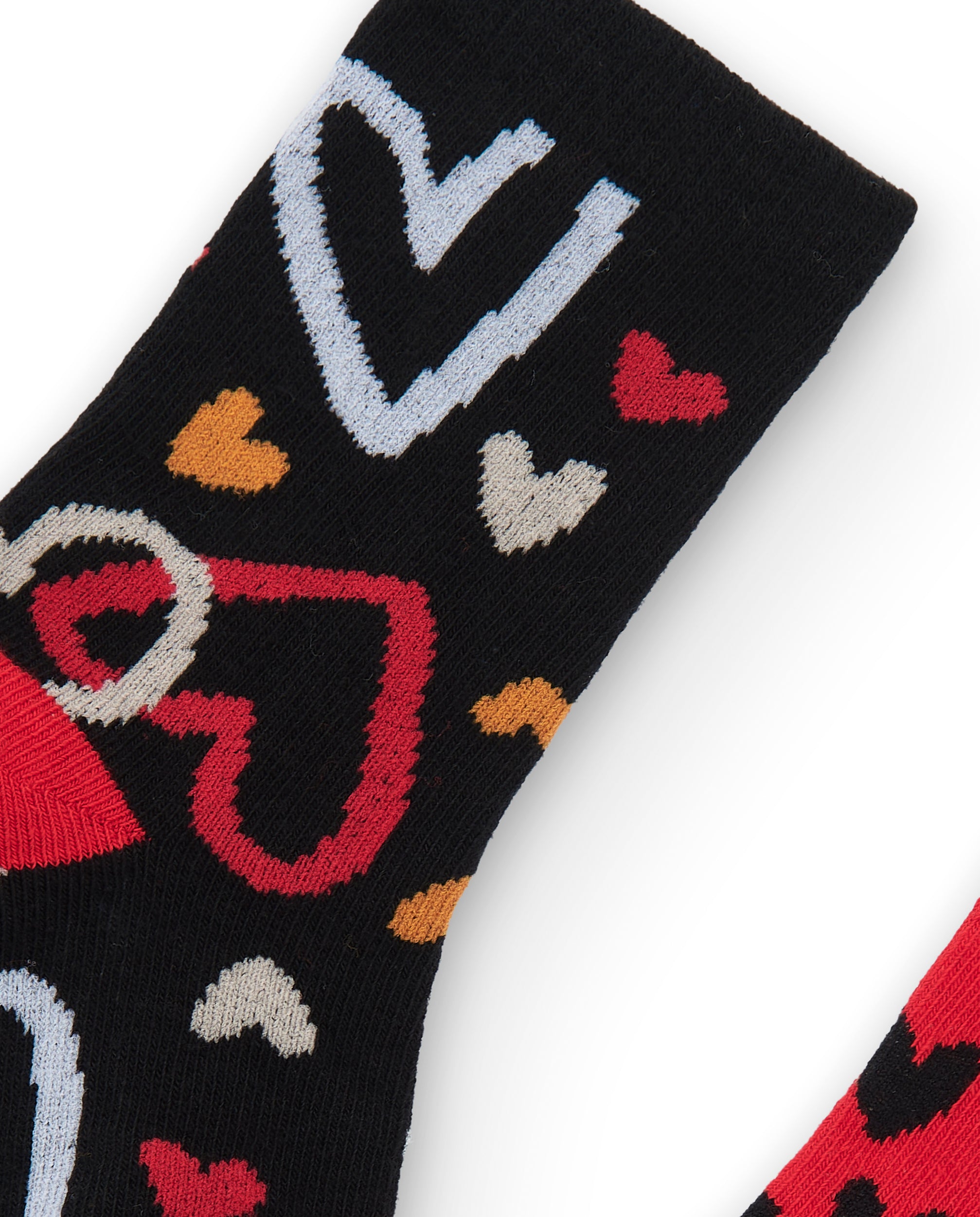 Calcetines para niña en negro y rojo con estampado de
