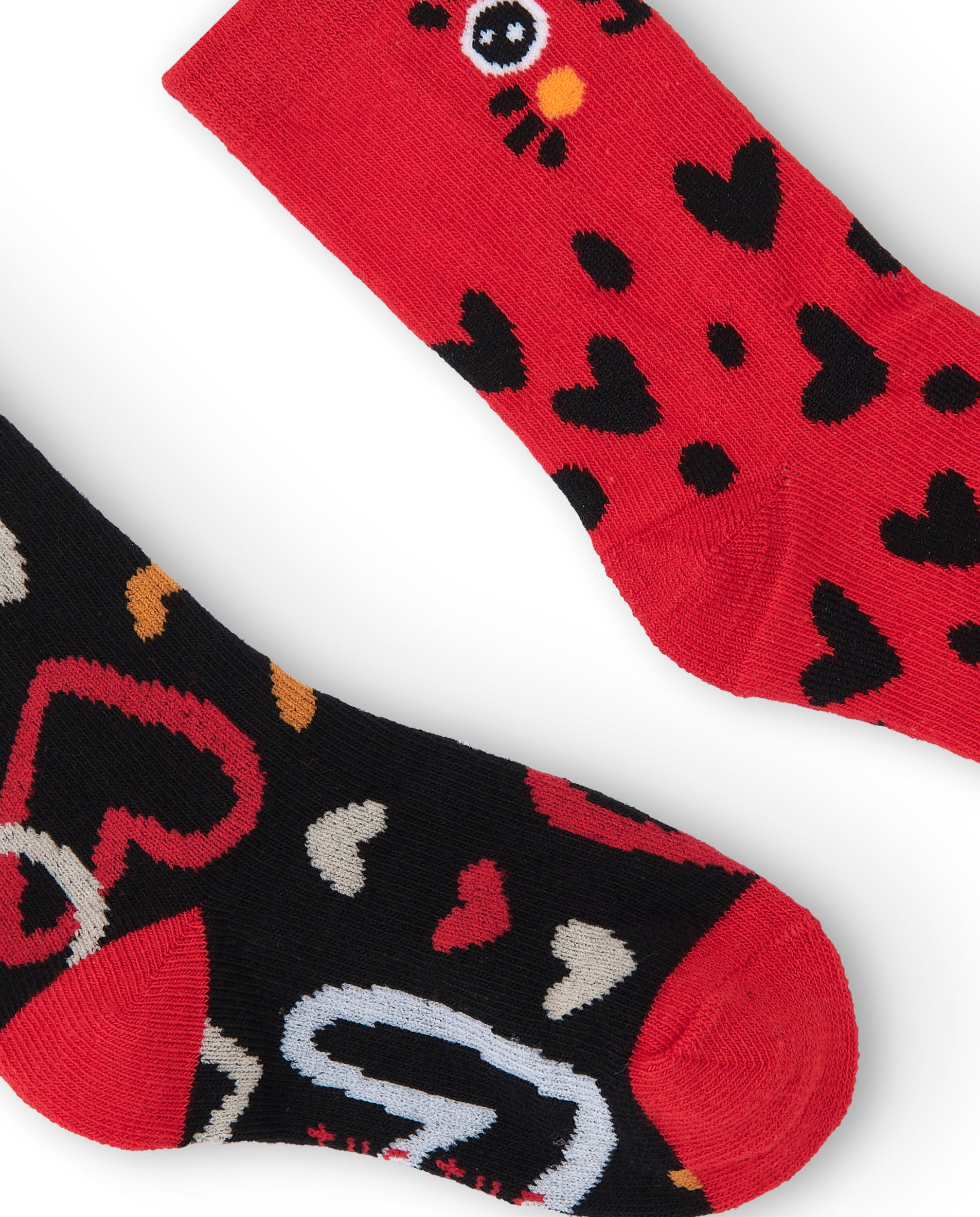 Calcetines para niña en negro y rojo con estampado de