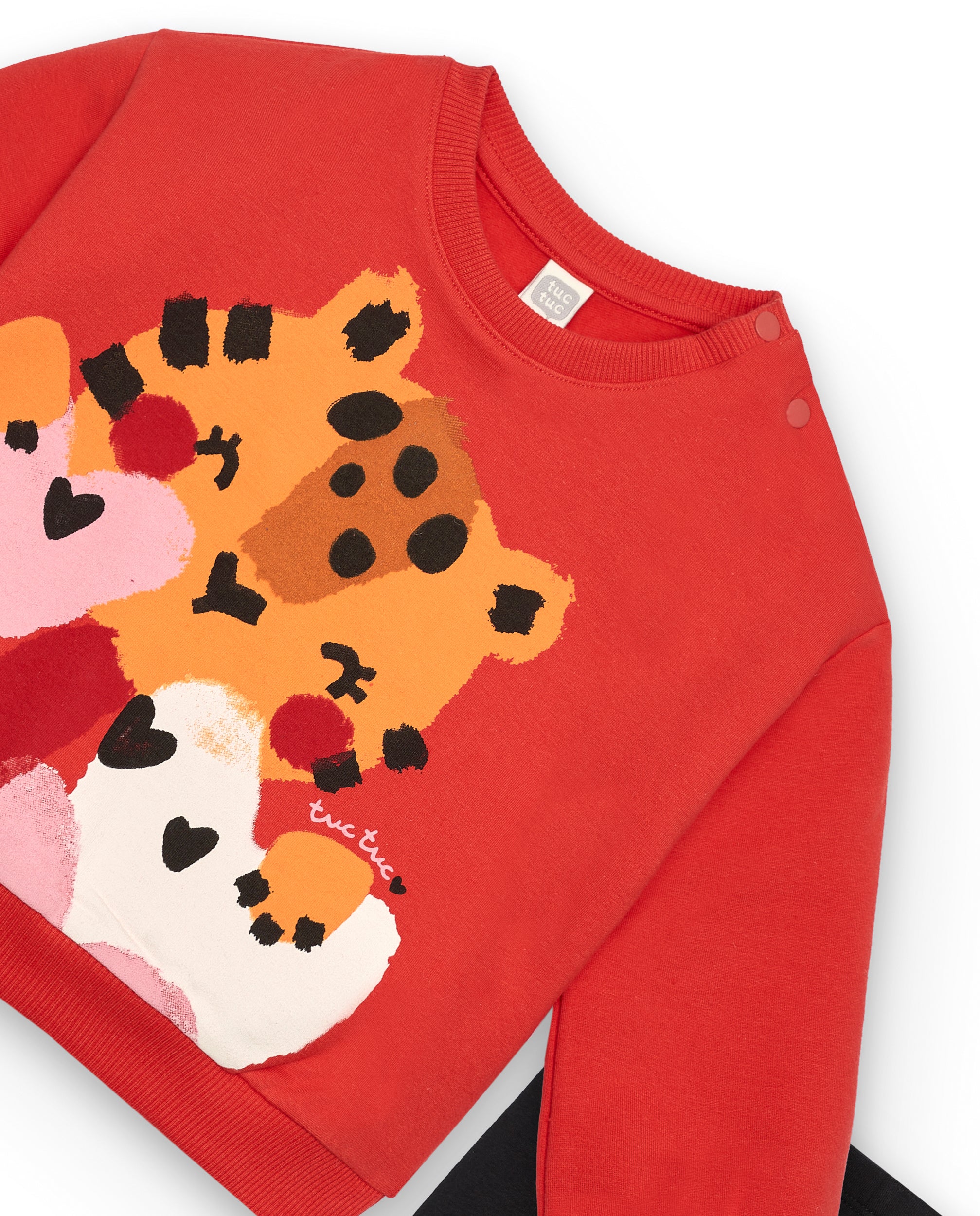 Conjunto felpa de niña en rojo y negro con sudadera de tigre y