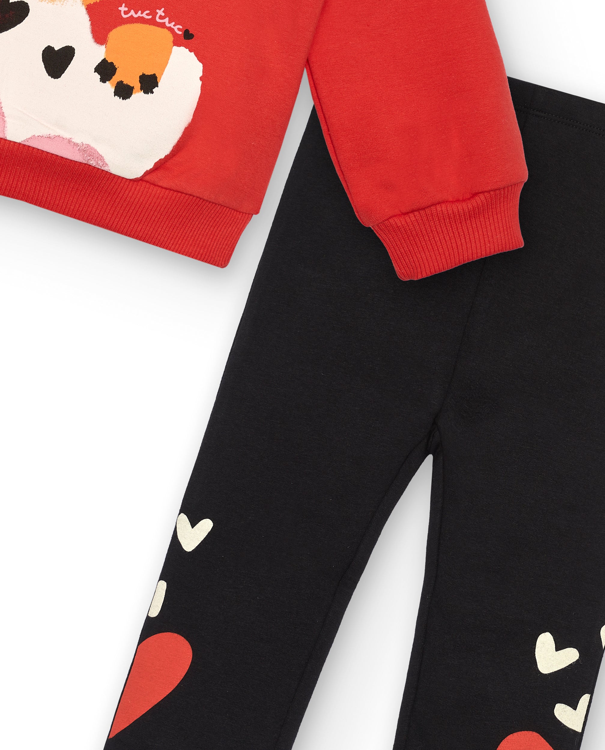 Conjunto felpa de niña en rojo y negro con sudadera de tigre y