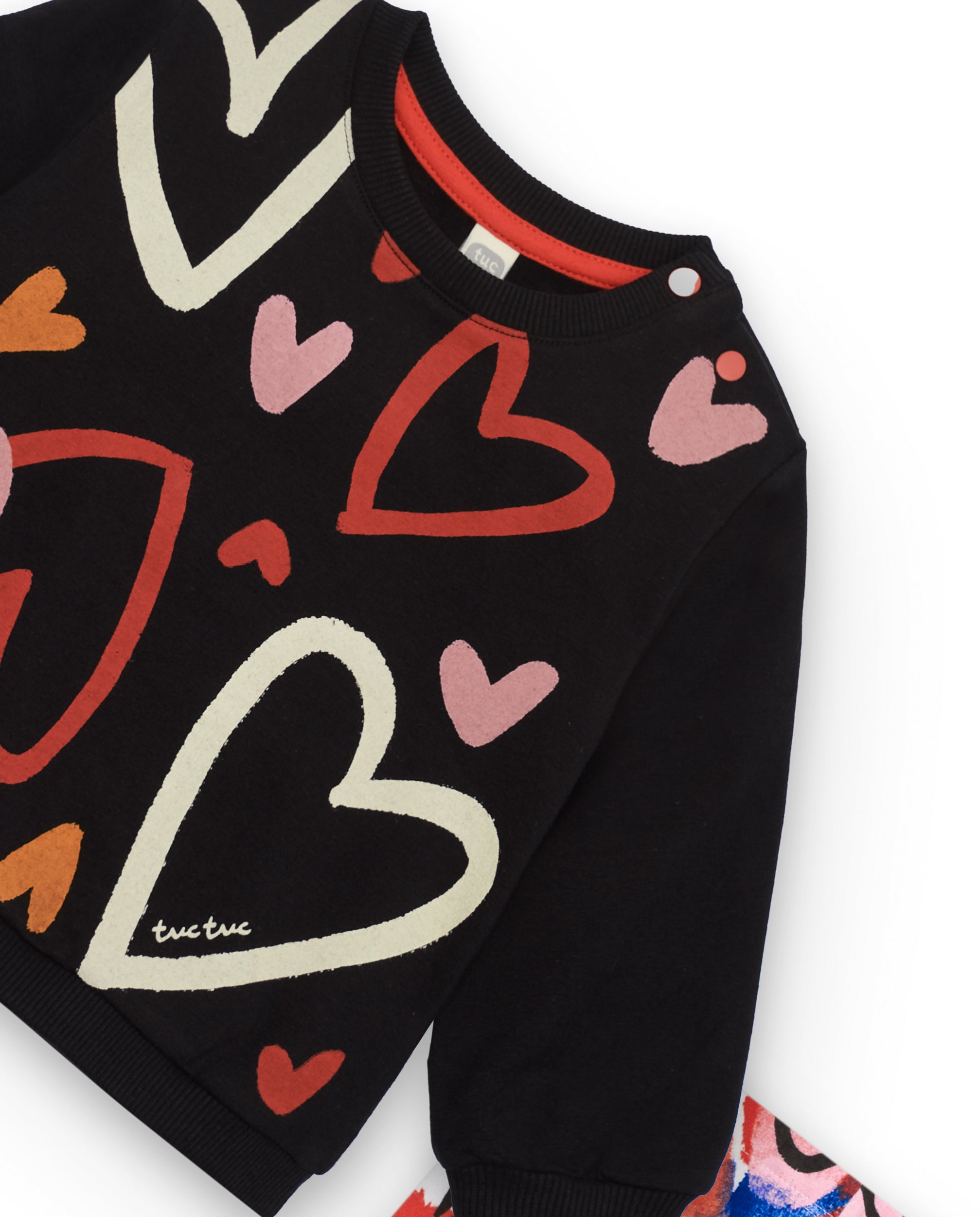 Conjunto sudadera y leggings niña en negro y rosa con corazones