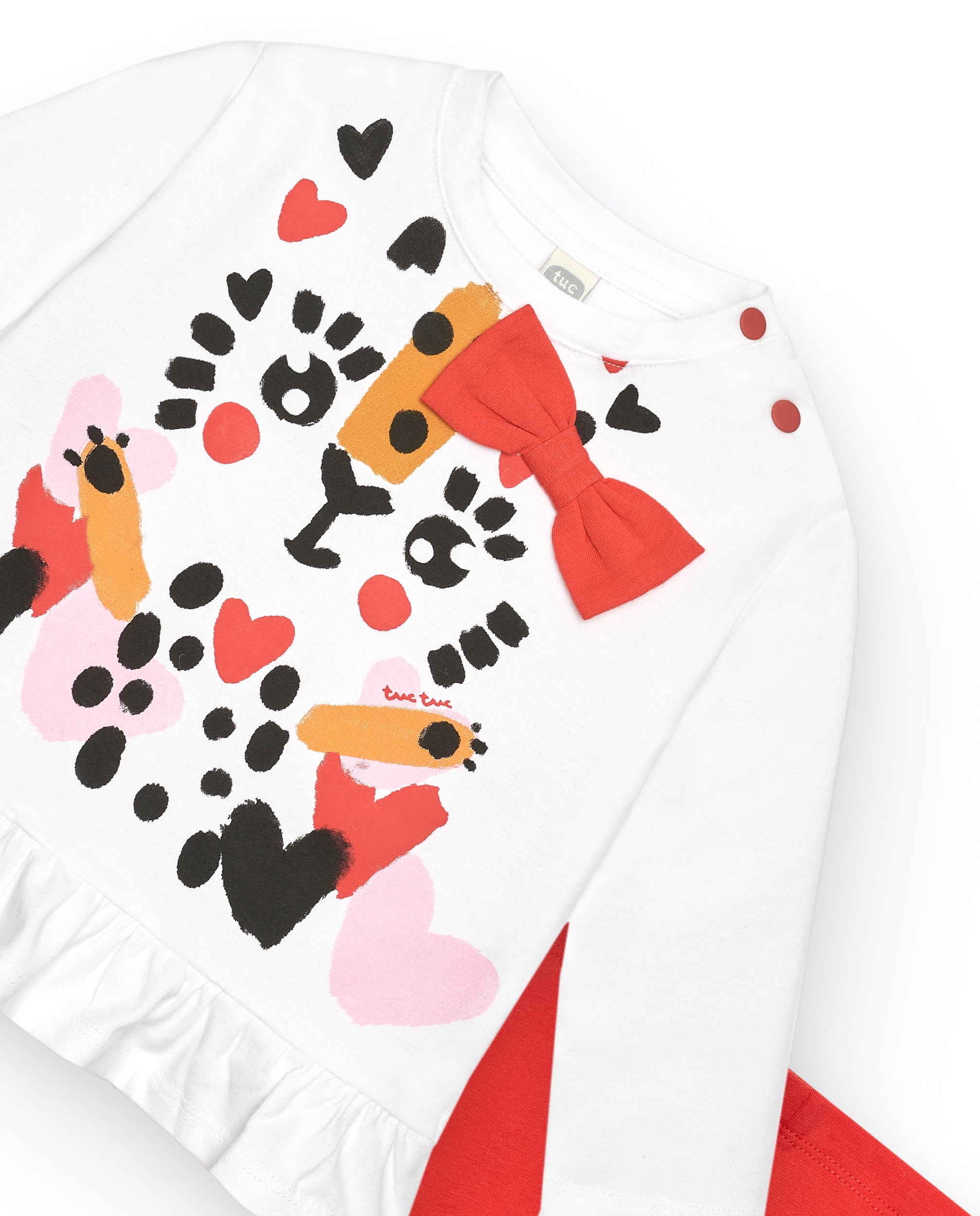 Conjunto niña en blanco y rojo con estampado de animalitos y