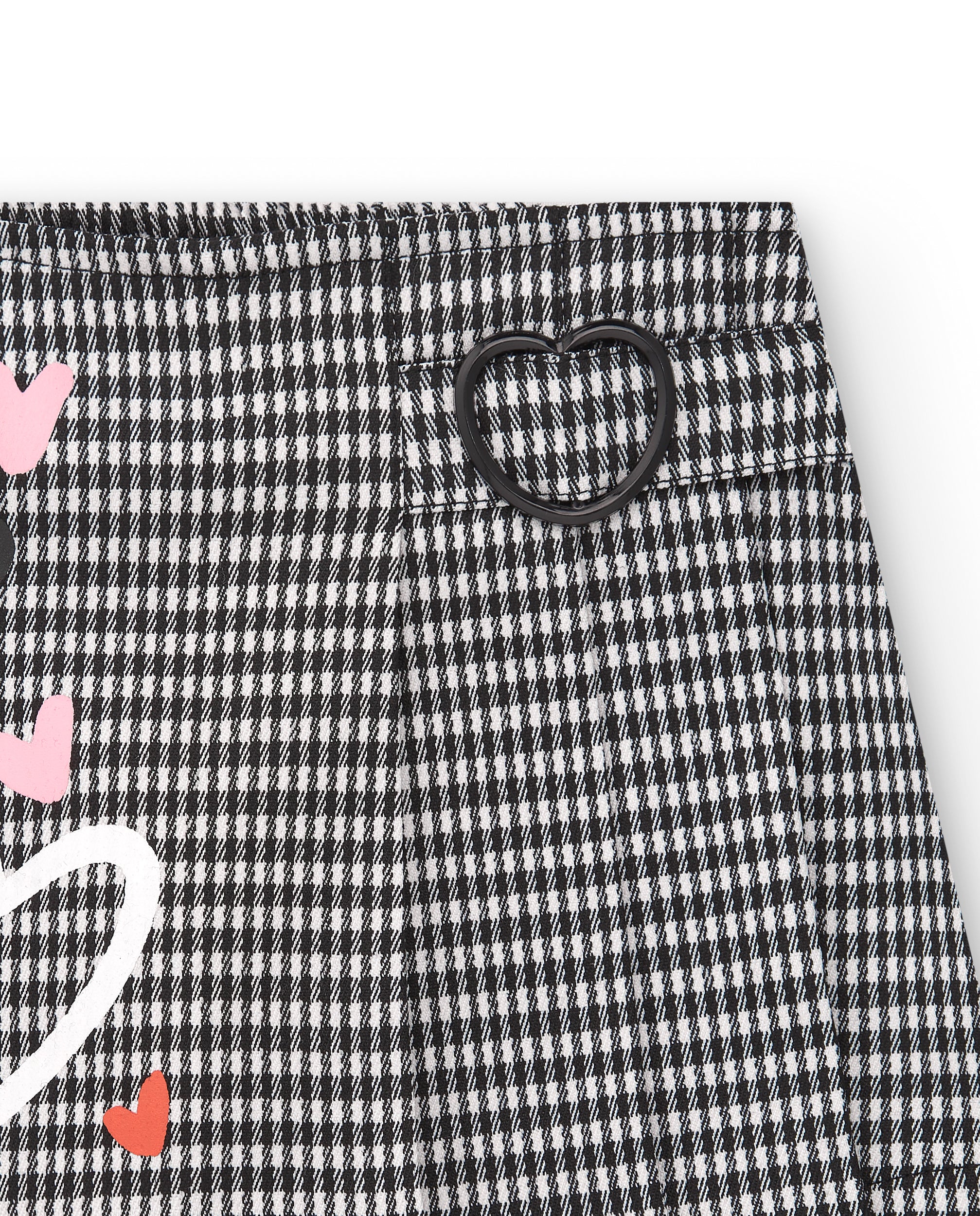 Falda pantalón de cuadros vichy con estampado de corazones para