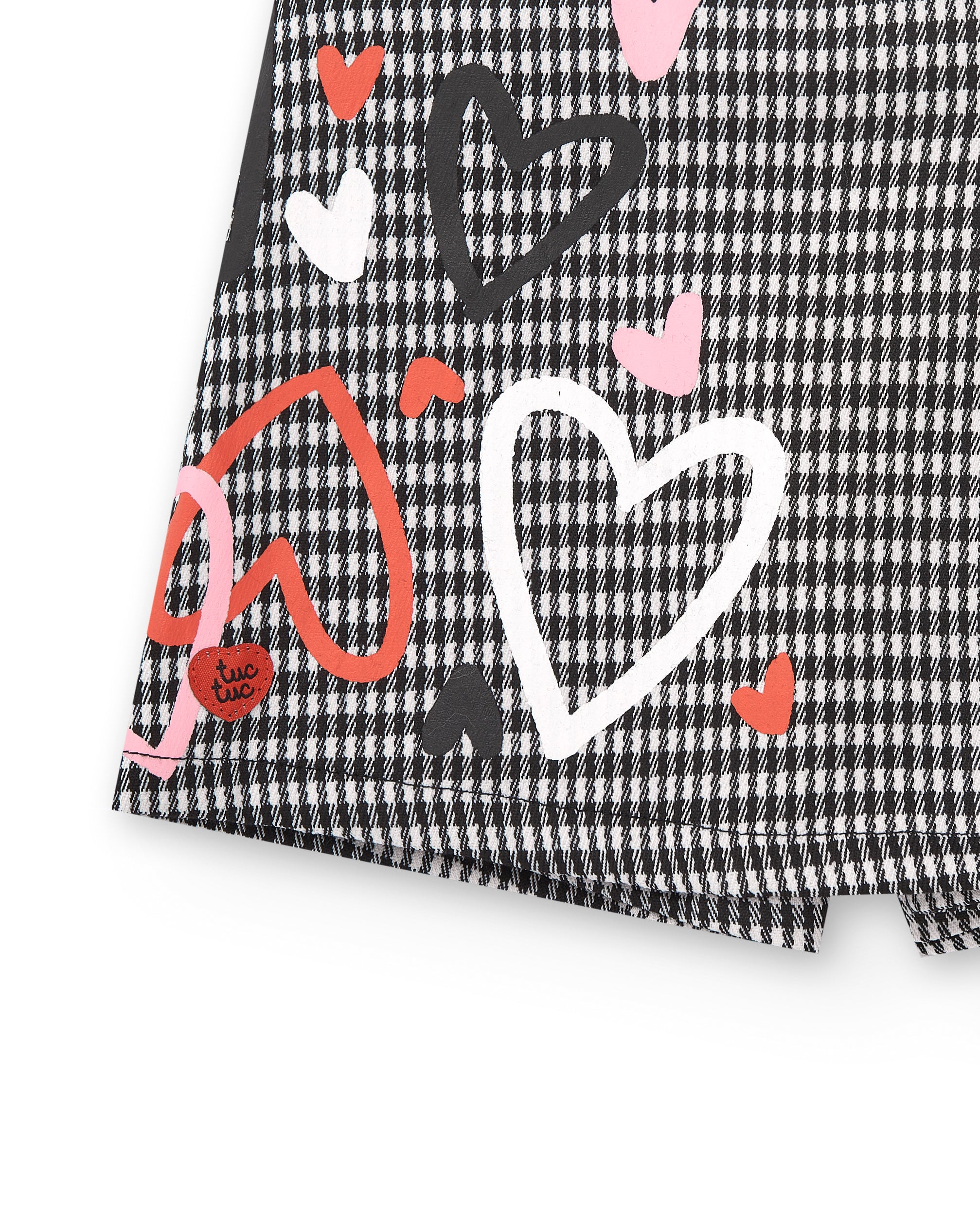 Falda pantalón de cuadros vichy con estampado de corazones para