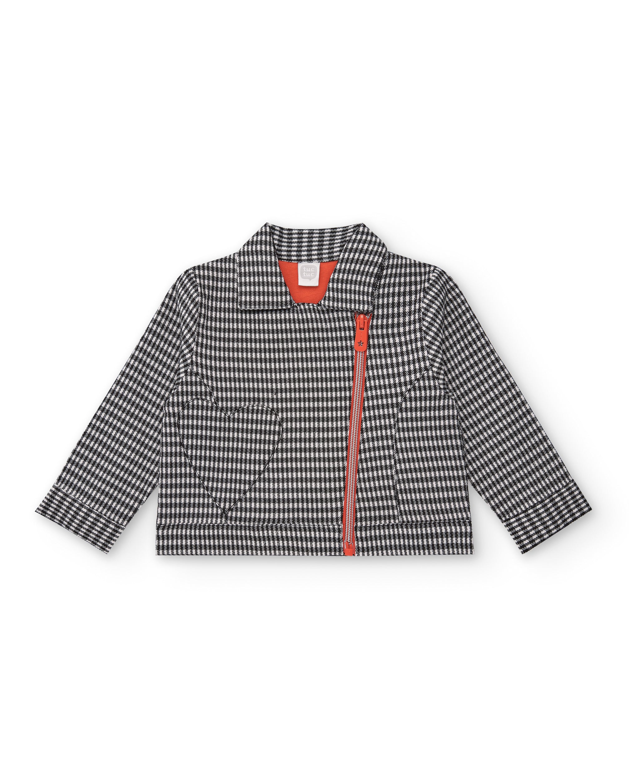 Chaqueta de cuadros vichy con cierre asimétrico en rojo para