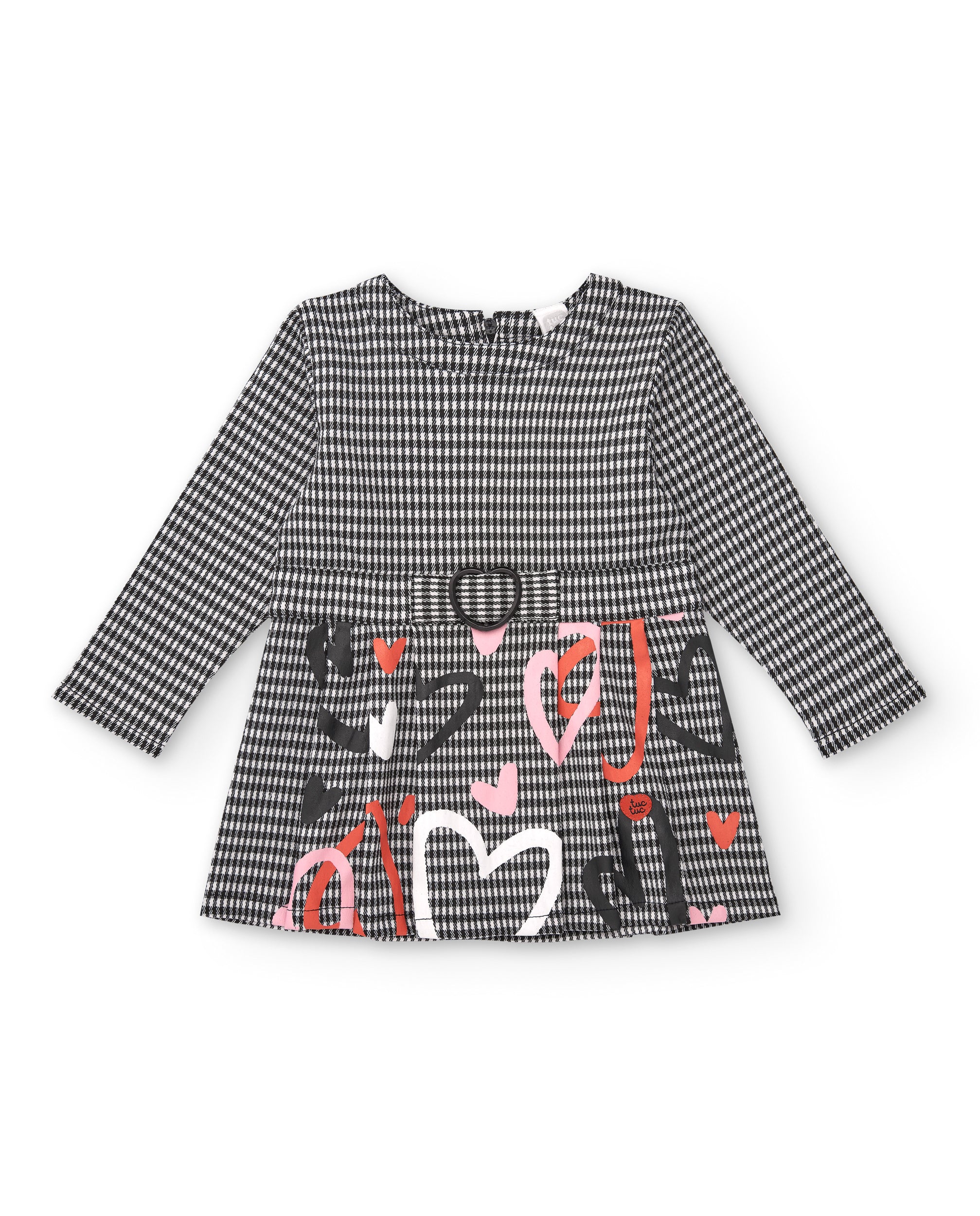 Vestido de cuadros vichy con estampado de corazones y cinturón