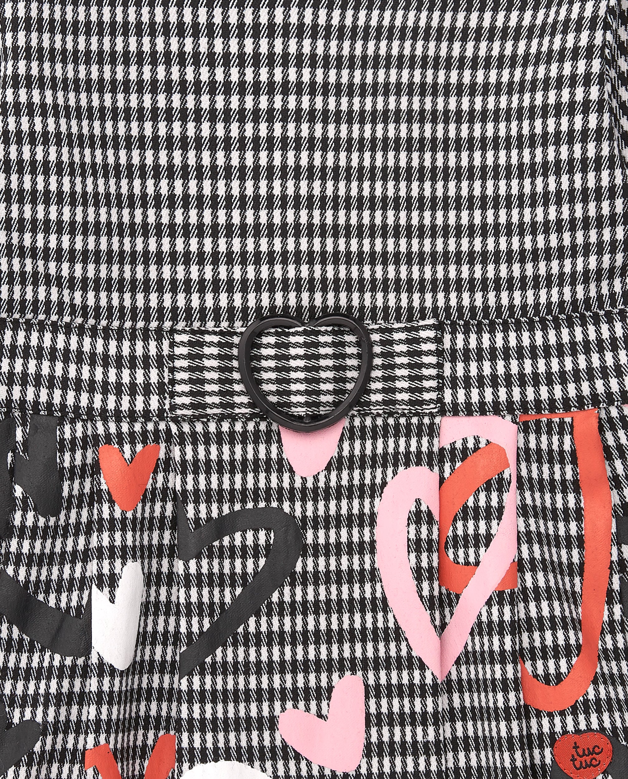 Vestido de cuadros vichy con estampado de corazones y cinturón