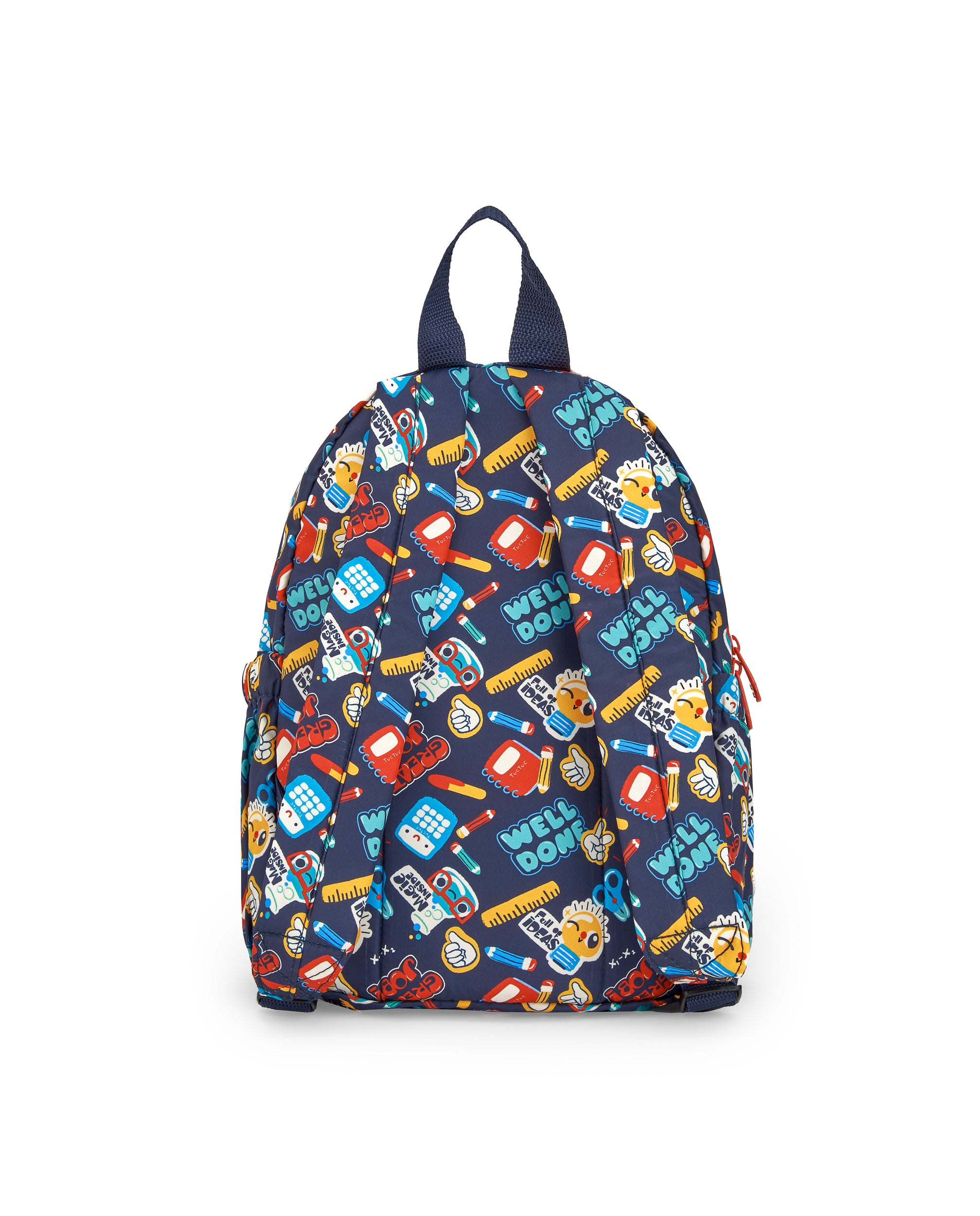 Mochila niño en azul con estampado escolar colección Big Brains