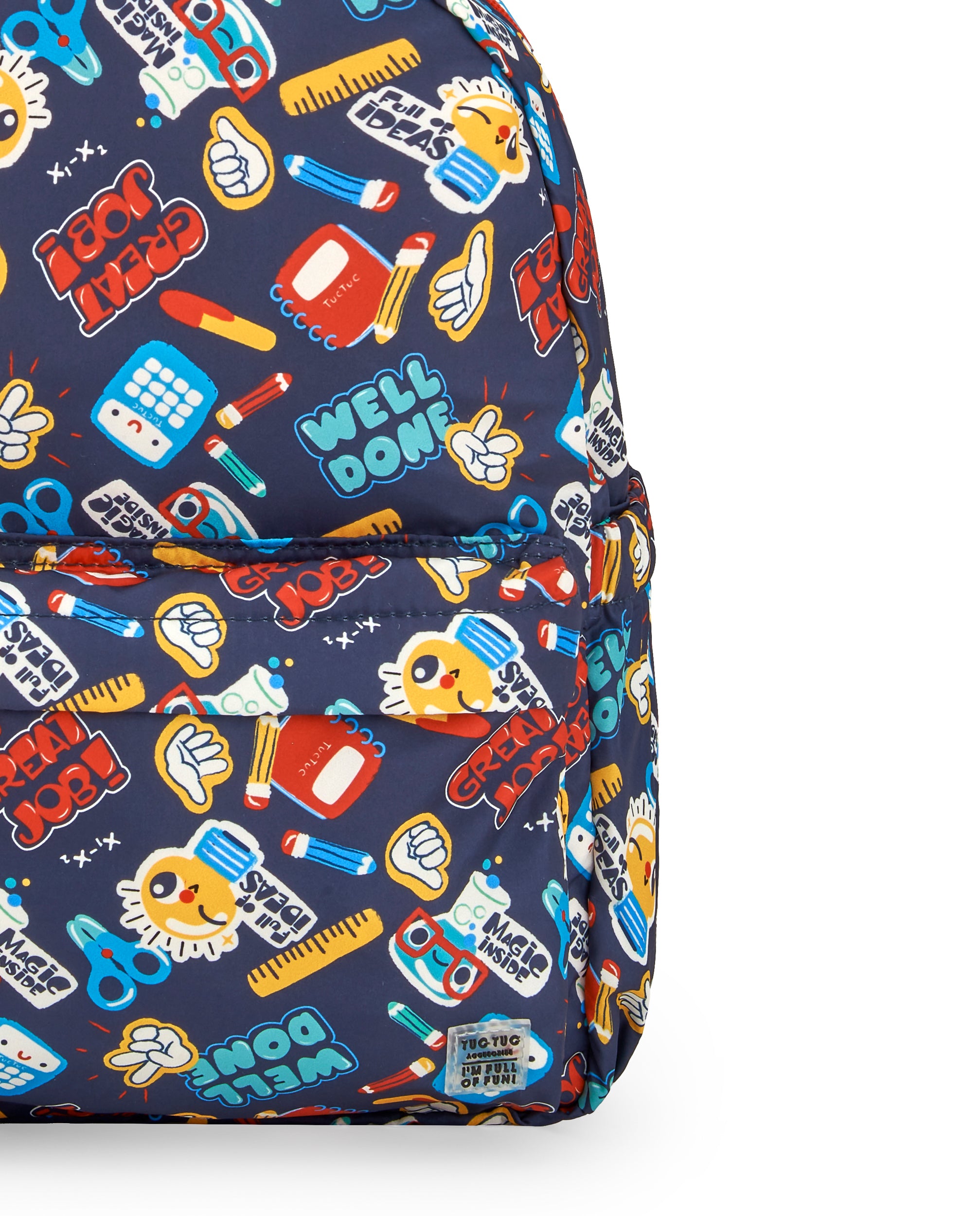 Mochila niño en azul con estampado escolar colección Big Brains