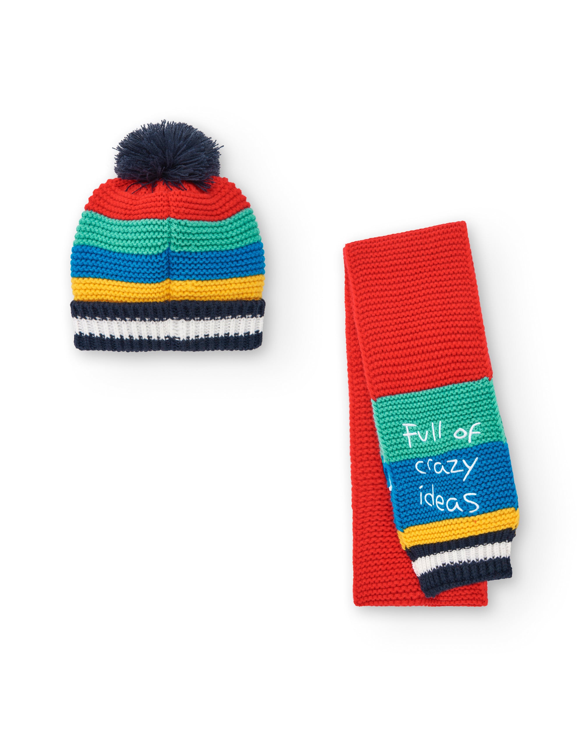 Gorro y bufanda niño en colores vivos con diseño bordado