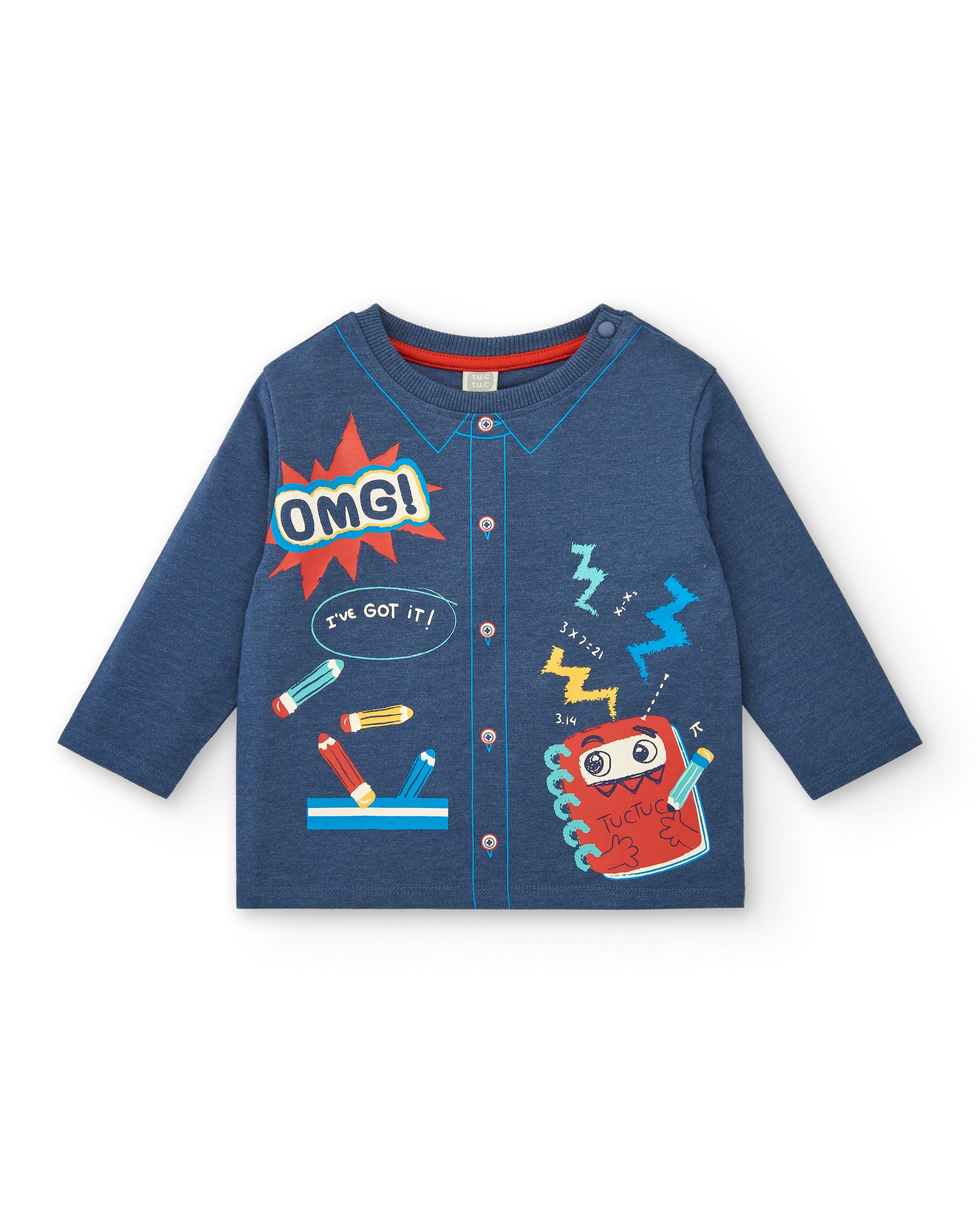 Camiseta niño en azul con estampado escolar divertido colección