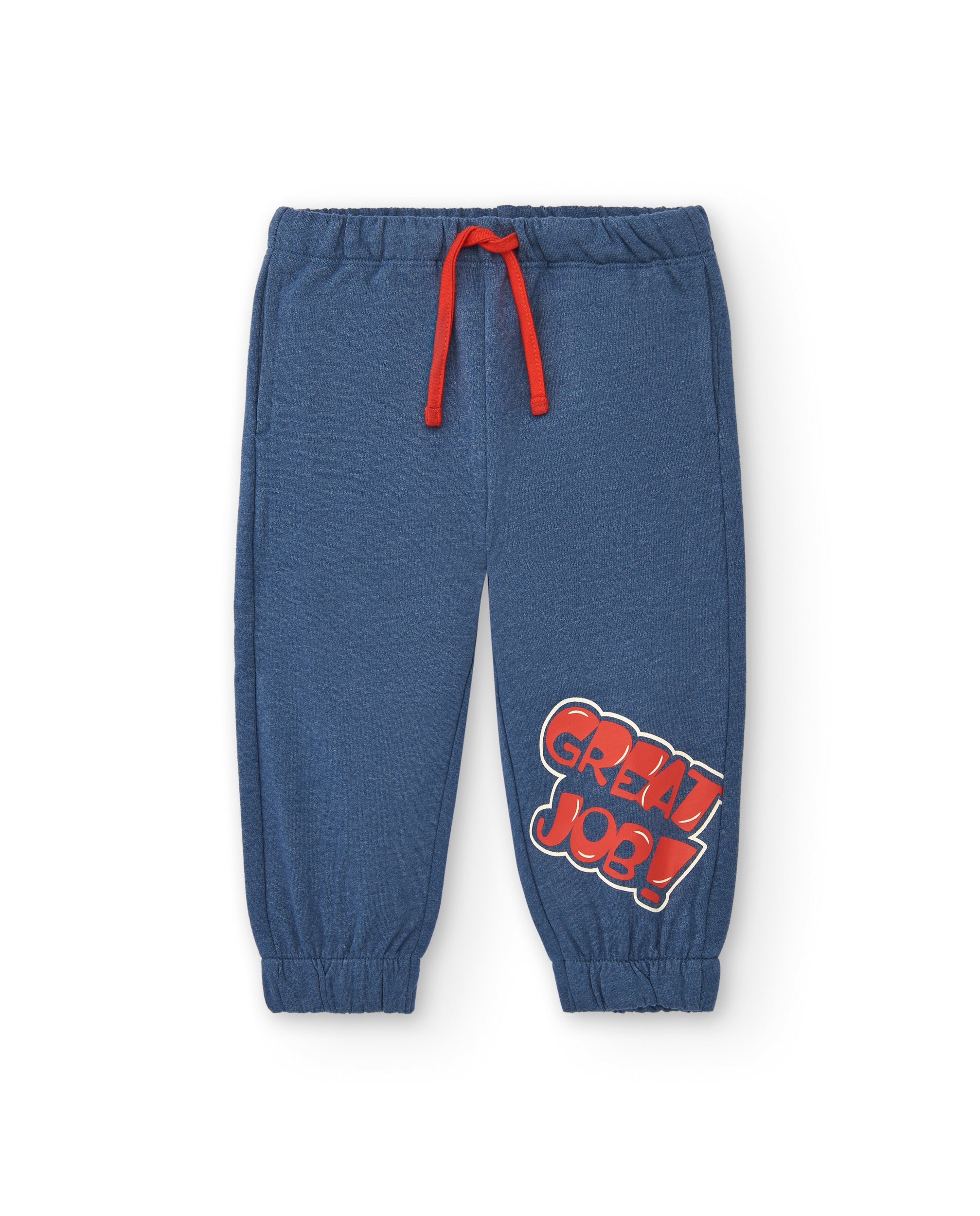 Pantalón jogger niño en azul con estampado "Great Job!"