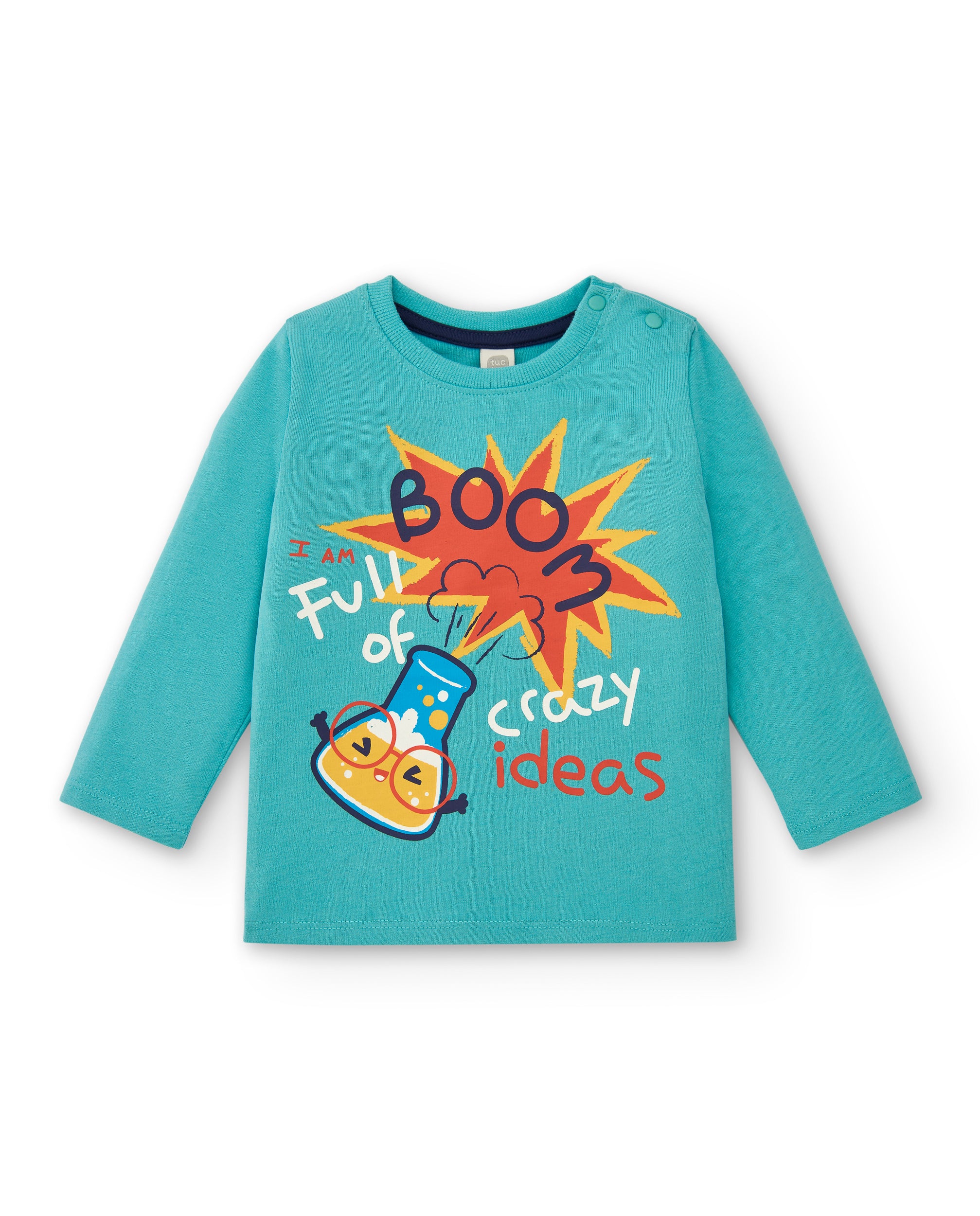 Camiseta niño en turquesa con estampado "Full of crazy ideas"