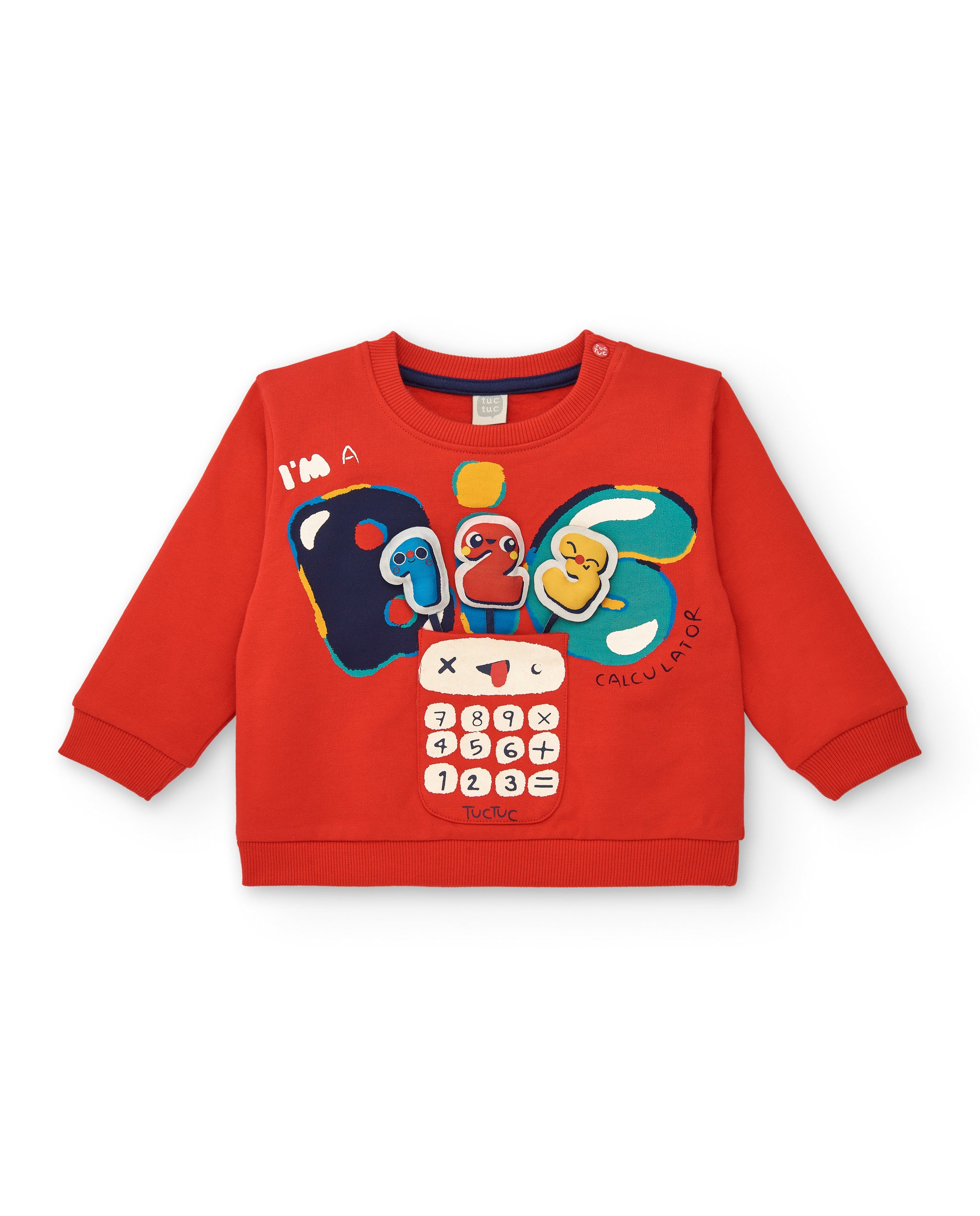 Sudadera niño en rojo con estampado de números y calculadora