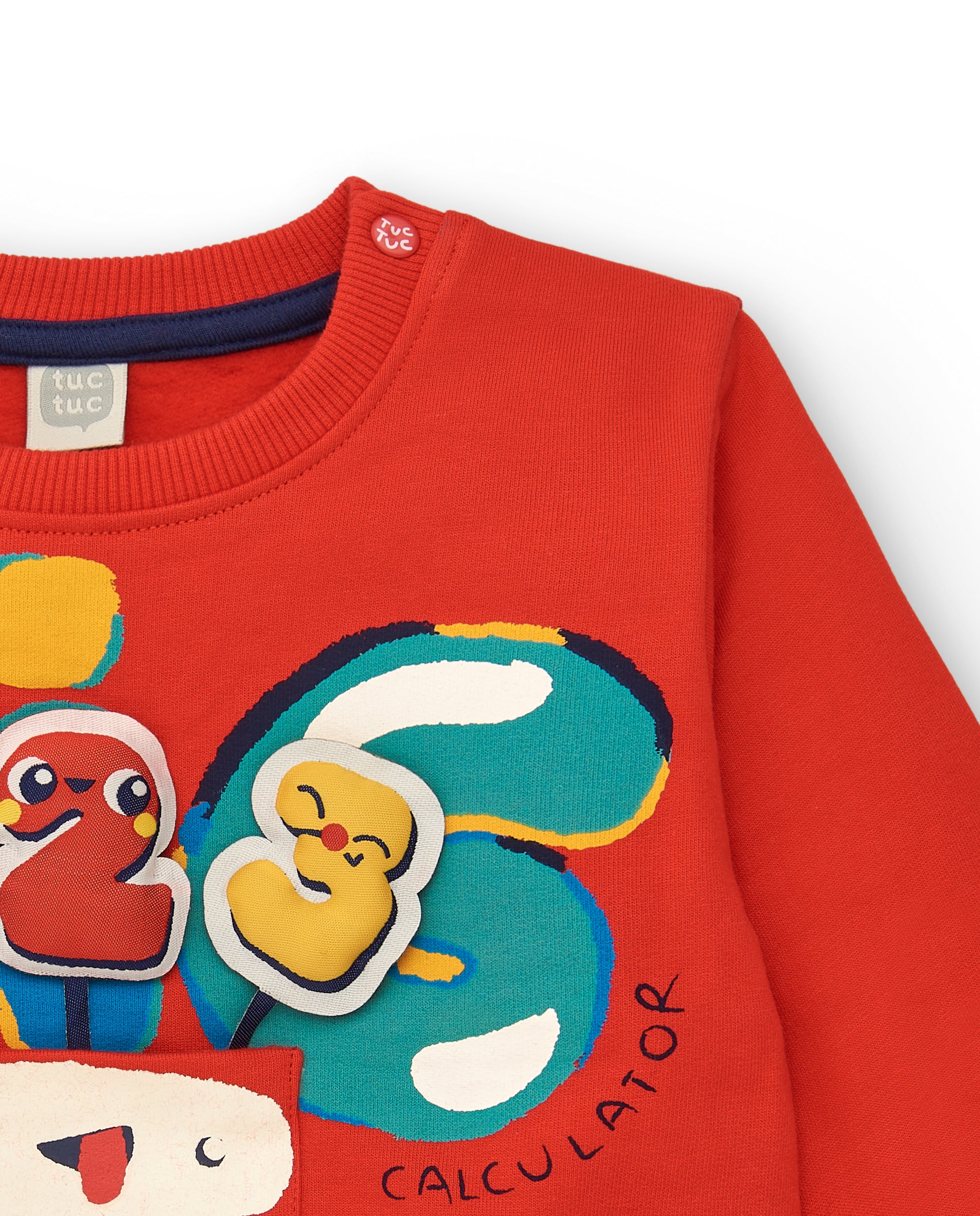 Sudadera niño en rojo con estampado de números y calculadora