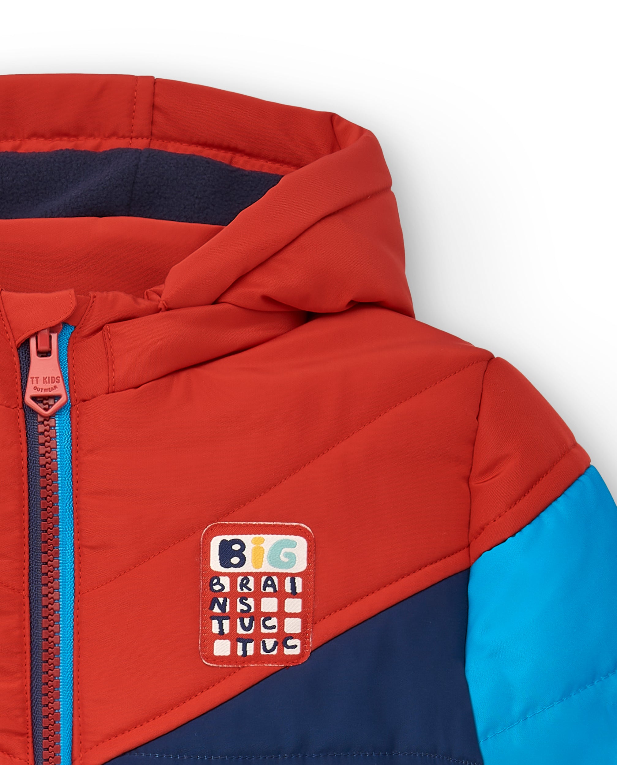 Chaqueta acolchada niño en azul y rojo con capucha colección