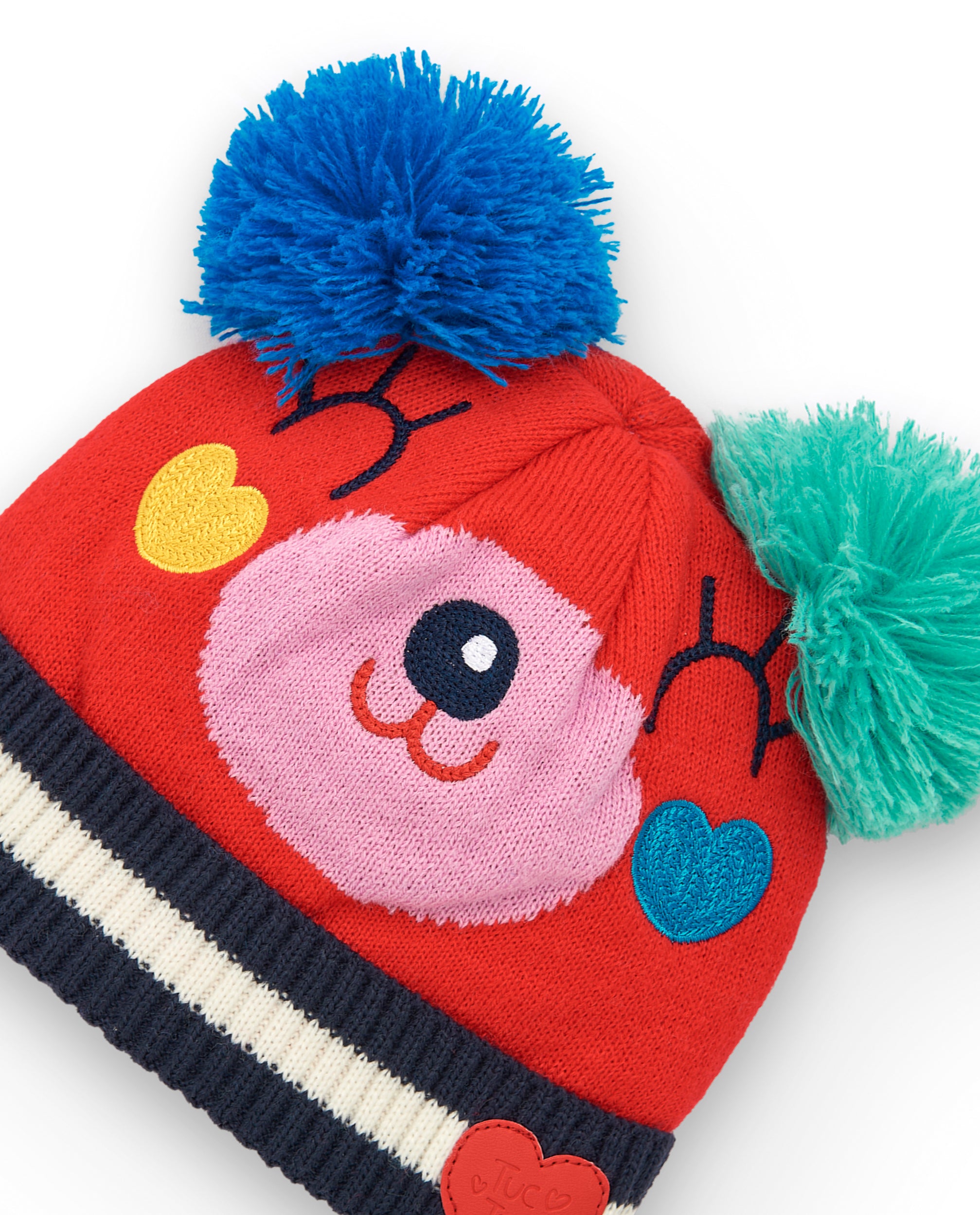 Conjunto gorro y bufanda niña en rojo con diseño de corazones