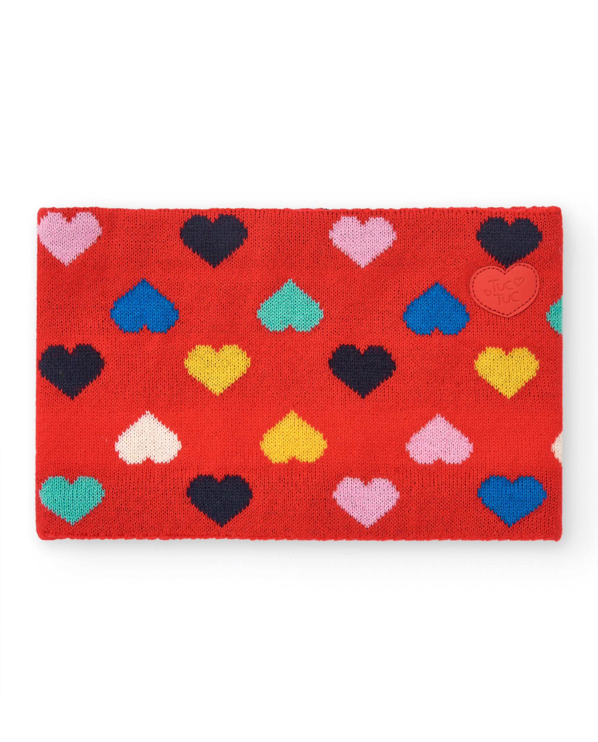 Braga cuello niña en rojo con estampado de corazones multicolor