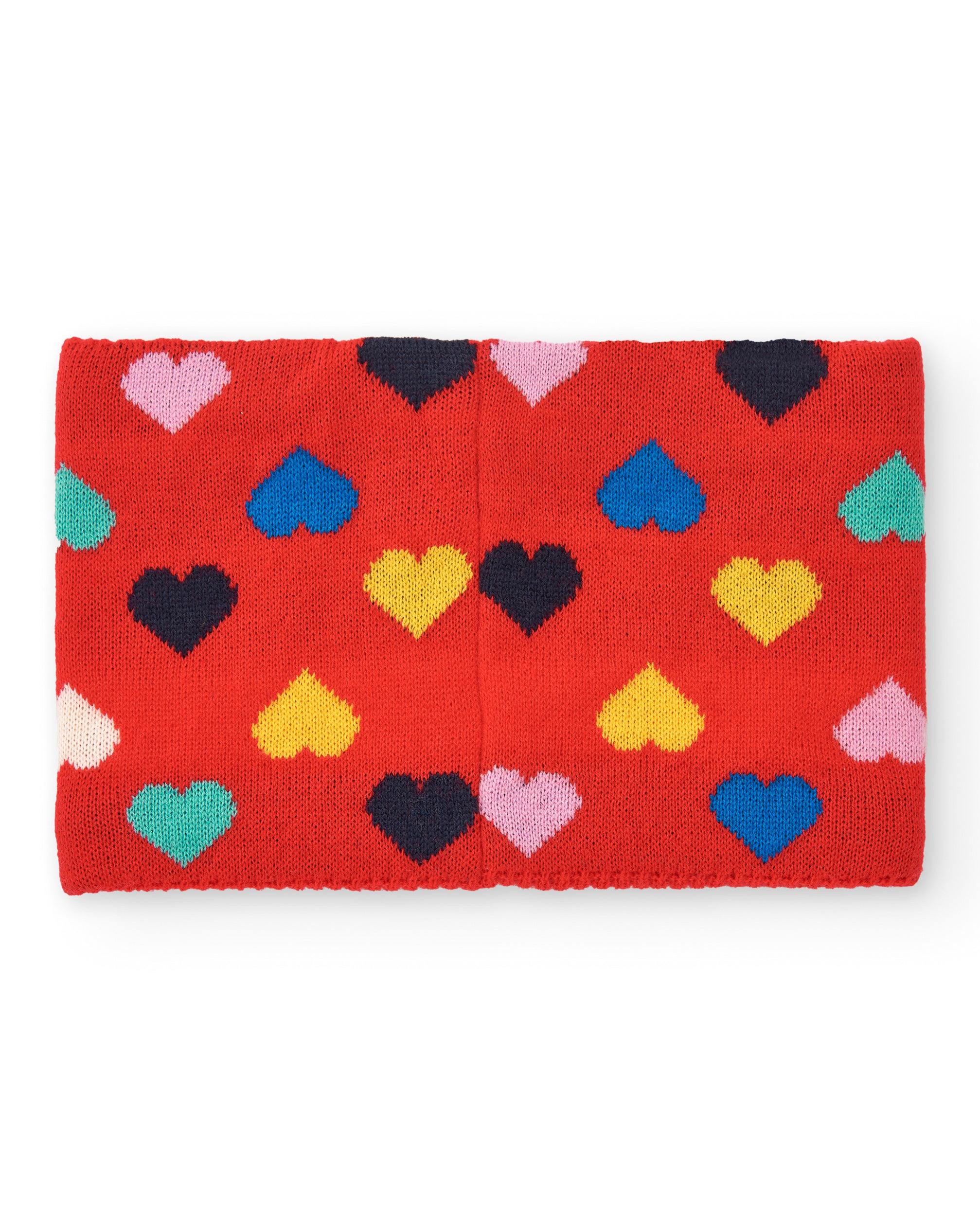 Braga cuello niña en rojo con estampado de corazones multicolor