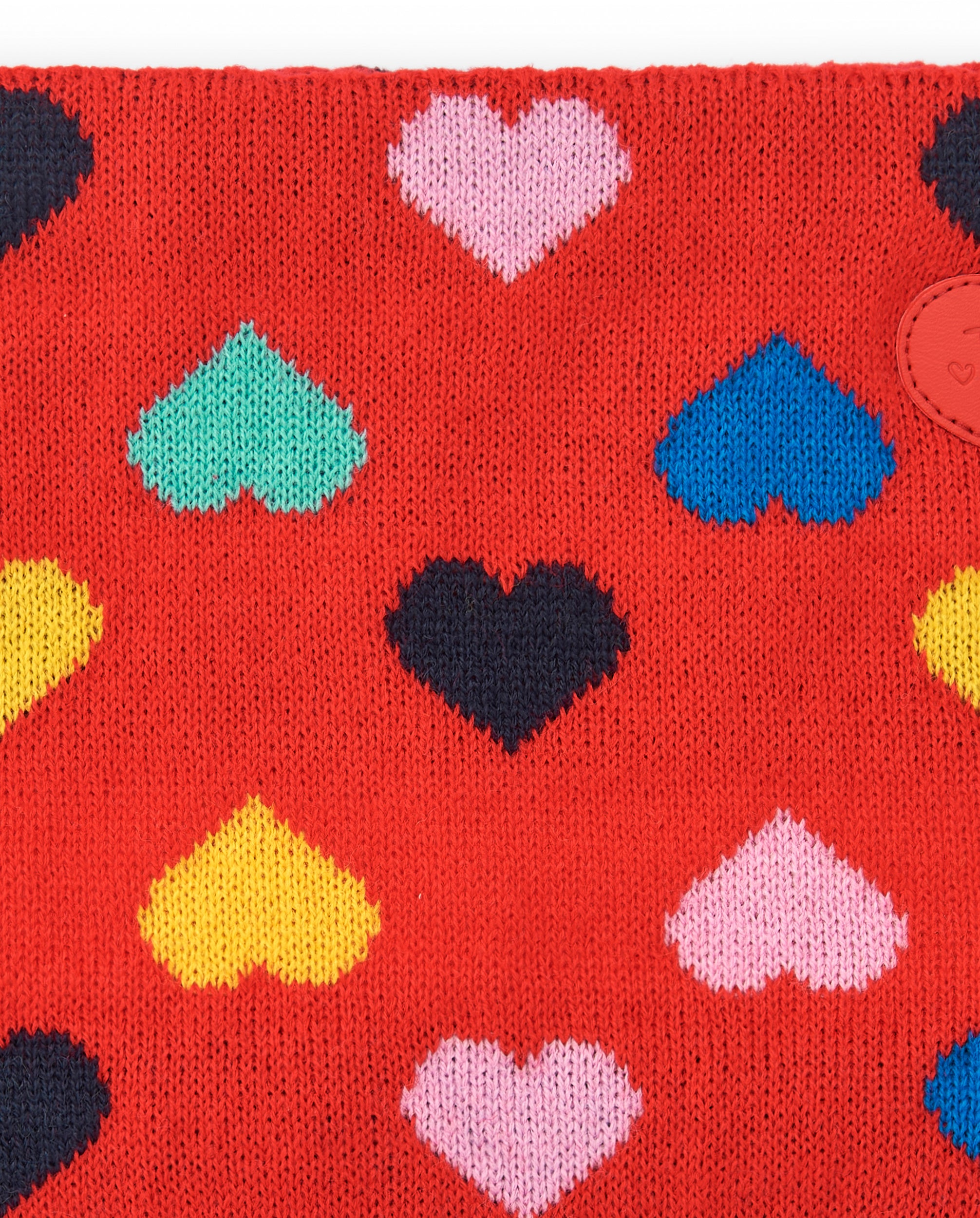Braga cuello niña en rojo con estampado de corazones multicolor