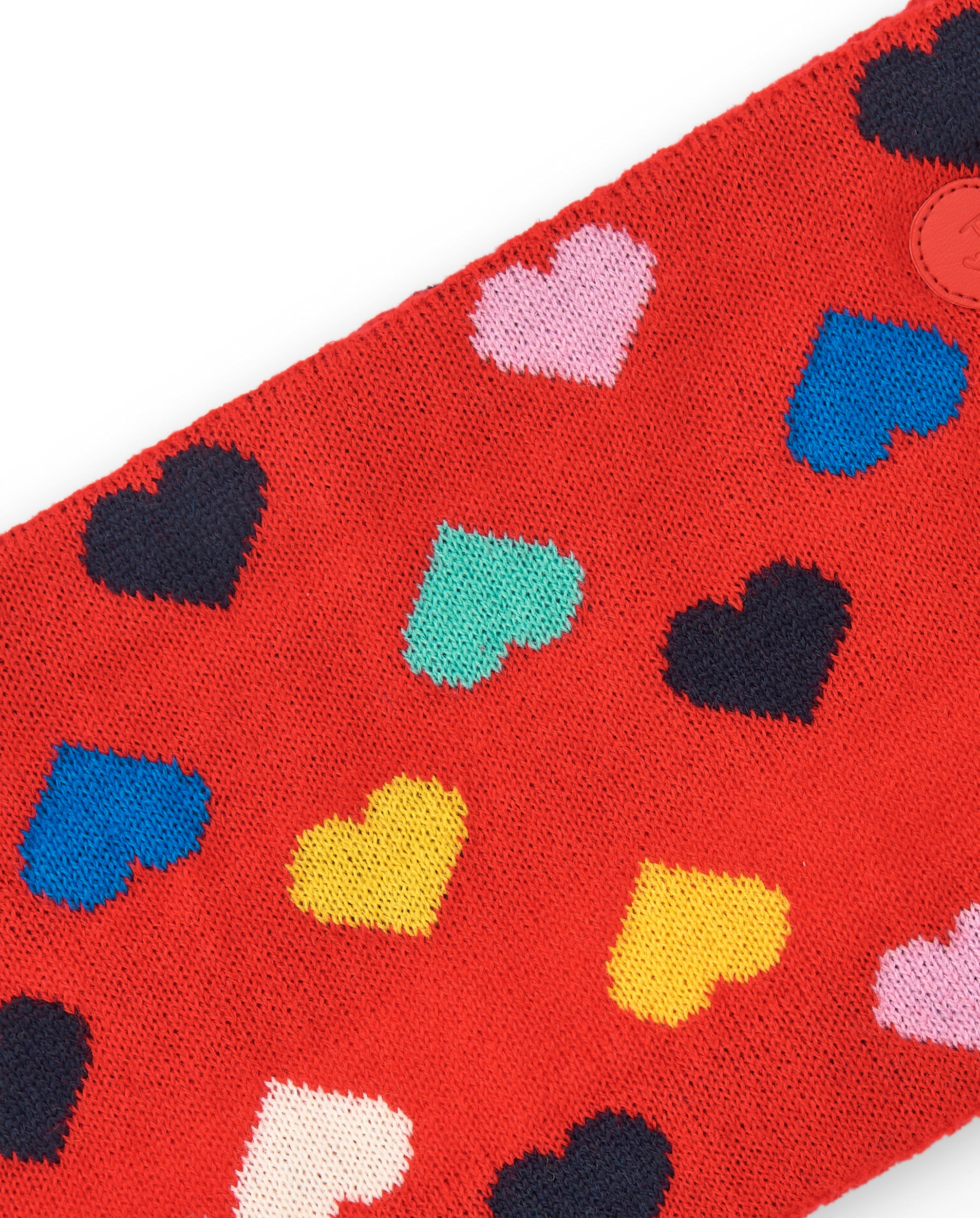 Braga cuello niña en rojo con estampado de corazones multicolor