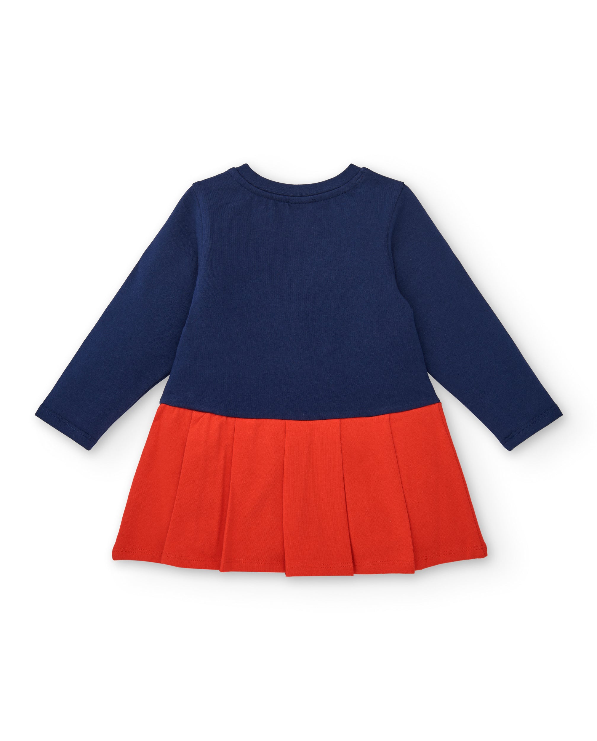 Vestido niña en azul y rojo con estampado escolar colección Big