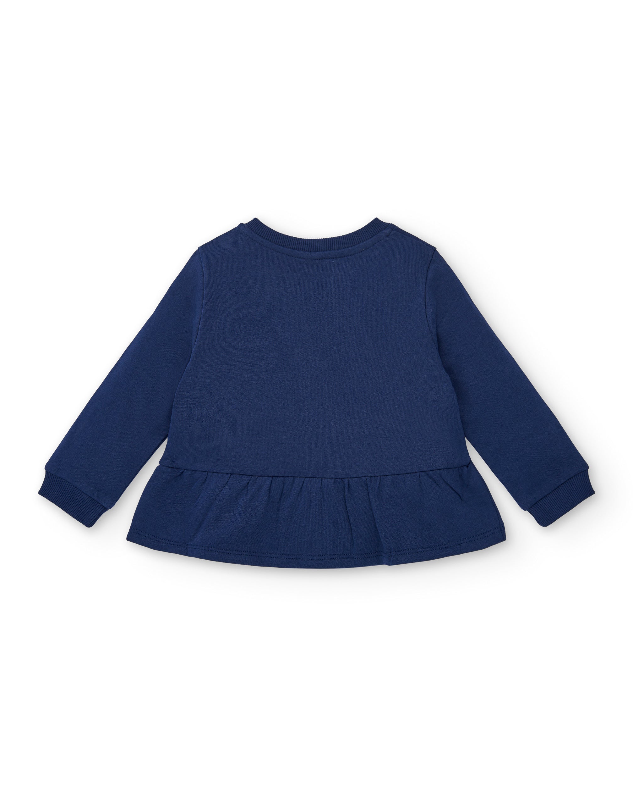 Chaqueta niña en azul marino con volante y estampado "OMG! I am