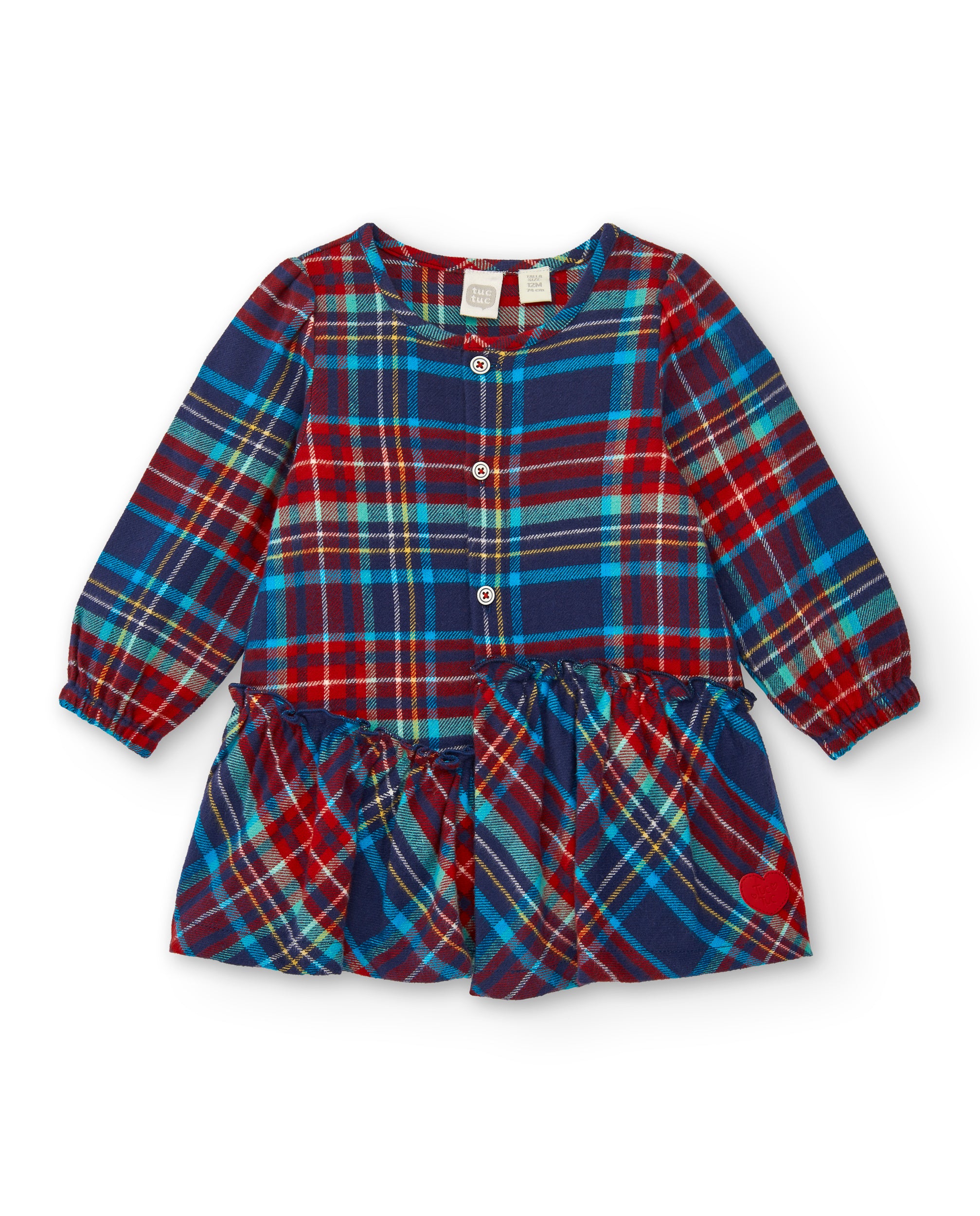 Vestido niña en cuadros rojos y azules con volantes colección